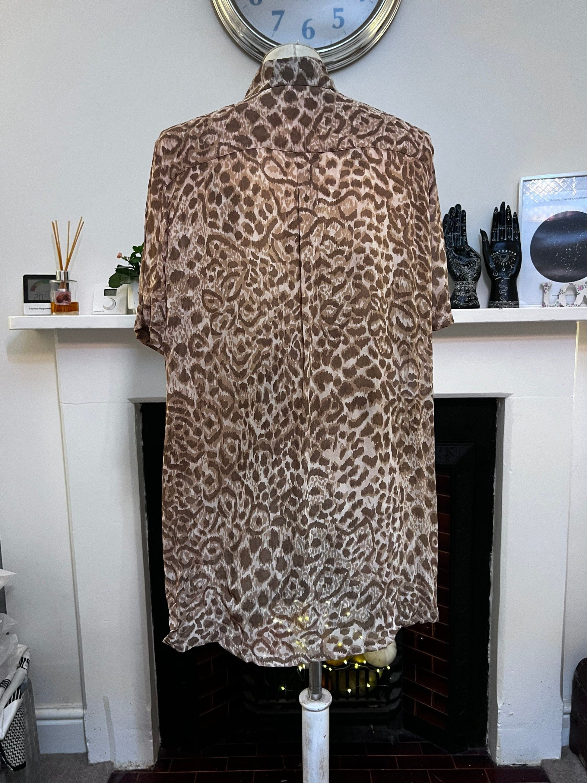 Vintage Blouse Sheer & Shorts Animal Print Suit longline oversize - Brown leopard Shirt Blouse EU36