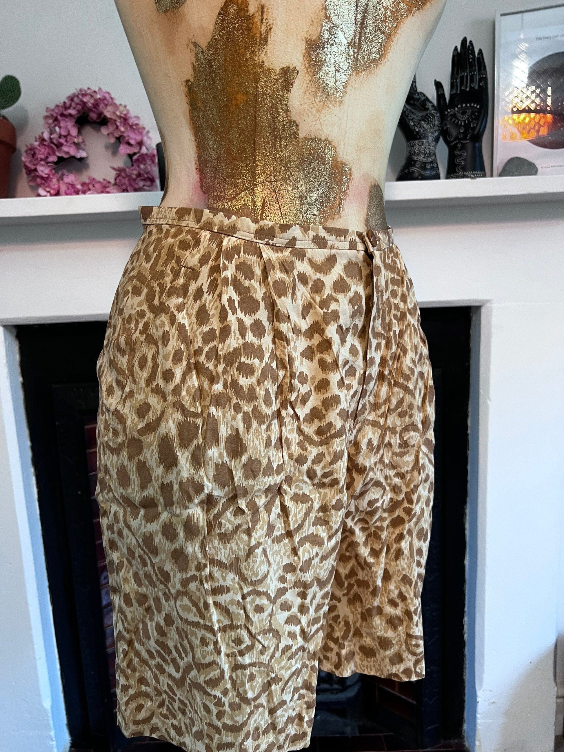 Vintage Blouse Sheer & Shorts Animal Print Suit longline oversize - Brown leopard Shirt Blouse EU36