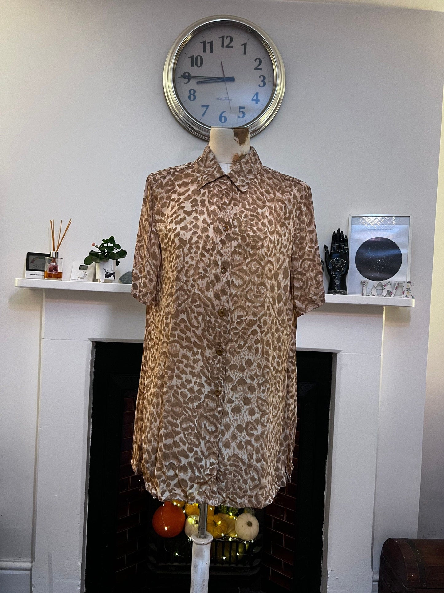 Vintage Blouse Sheer & Shorts Animal Print Suit longline oversize - Brown leopard Shirt Blouse EU36