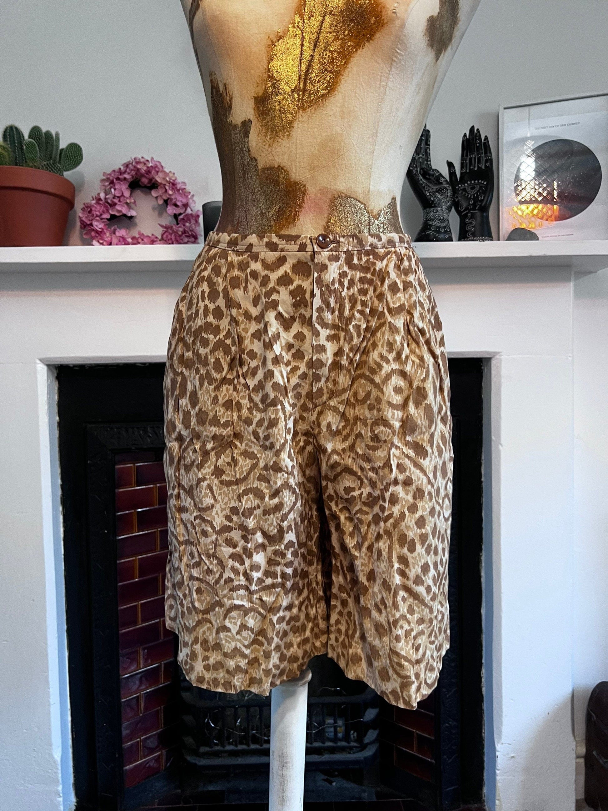 Vintage Blouse Sheer & Shorts Animal Print Suit longline oversize - Brown leopard Shirt Blouse EU36