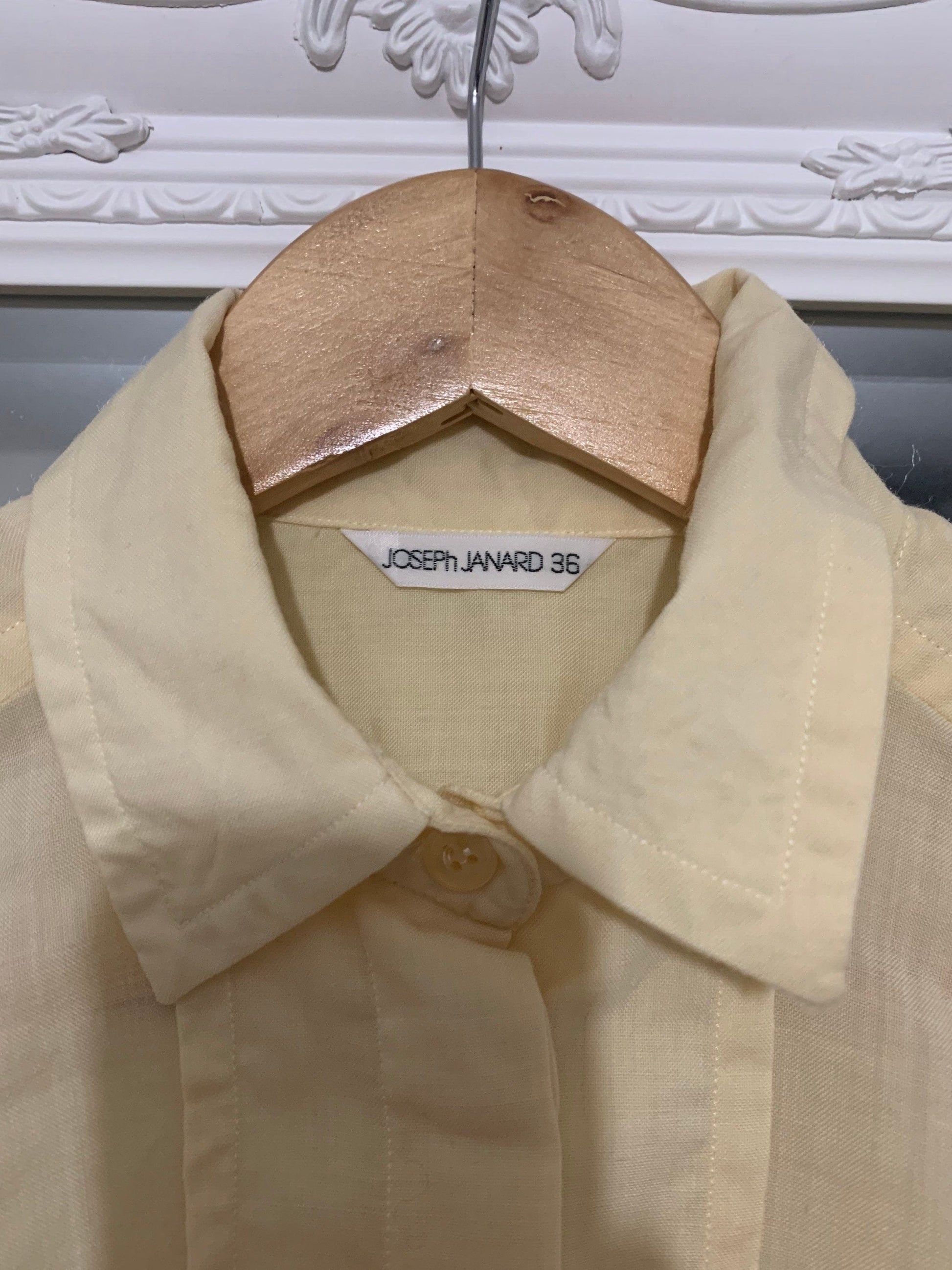 Yellow Joseph Janard Linen Blouse - Long Sleeve - Pale Yellow Oversize Blouse - 80s