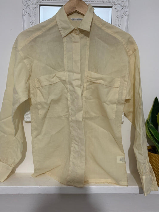 Yellow Joseph Janard Linen Blouse - Long Sleeve - Pale Yellow Oversize Blouse - 80s