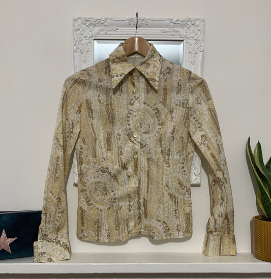 Vintage Yellow Brown Alexon Blouse - Long Sleeve - Dagger Collar - Muted Tones