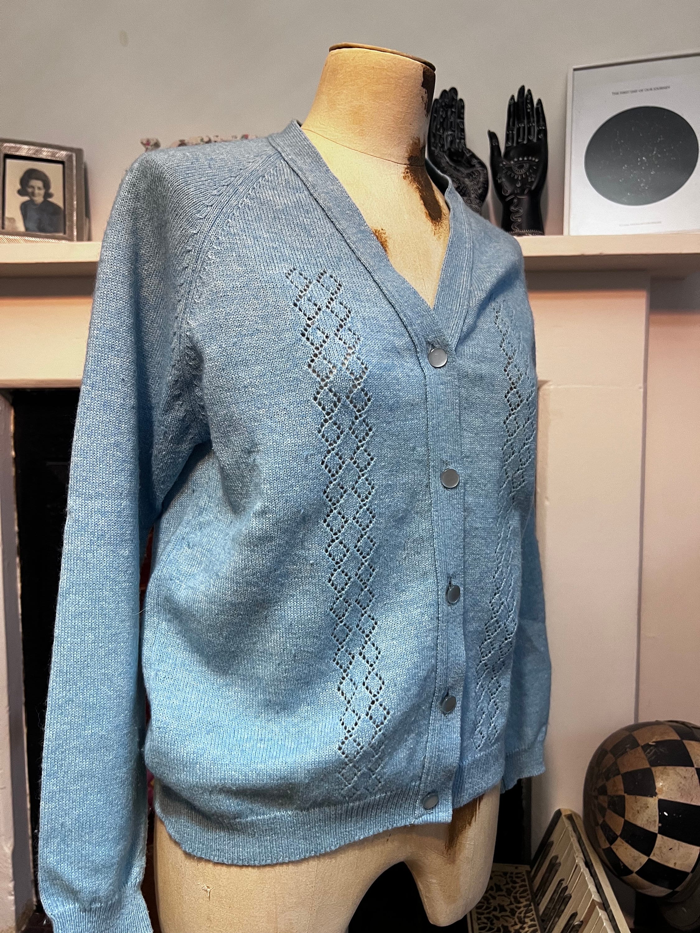 Vintage blue cardigan acrylic mix cardi powder blue jumper blue vintage knitwear vintage cardigan vintage cardi 1950s vintage knitwear