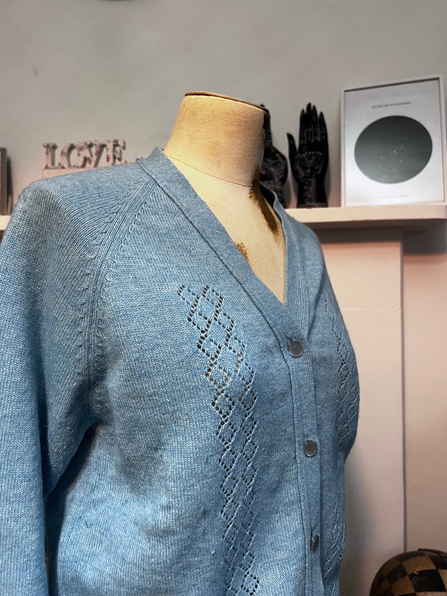 Vintage blue cardigan acrylic mix cardi powder blue jumper, blue vintage knitwear, vintage cardigan, vintage cardi, 1950s, vintage knitwear