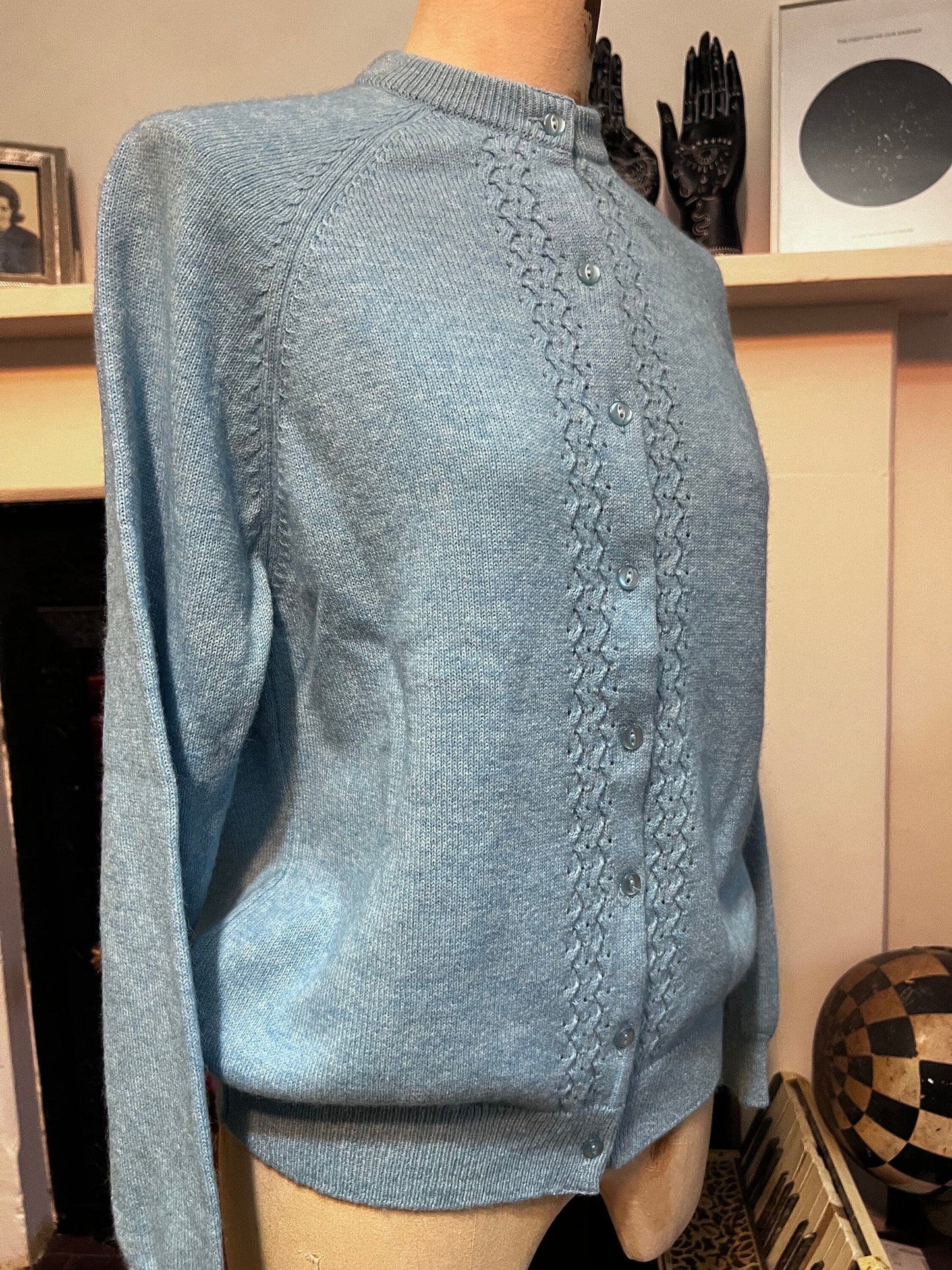 Vintage blue cardigan wool cardi powder blue jumper, blue vintage knitwear, vintage cardigan, vintage cardi, 1980s, vintage knitwear
