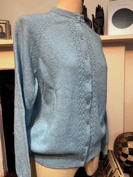 Vintage blue cardigan wool cardi powder blue jumper, blue vintage knitwear, vintage cardigan, vintage cardi, 1980s, vintage knitwear