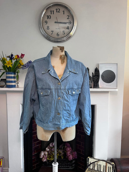 Vintage blue denim jacket 80’s denim jacket - Vintage denim Jacket Blue Stonewashed Denim - Fitted UK12-14