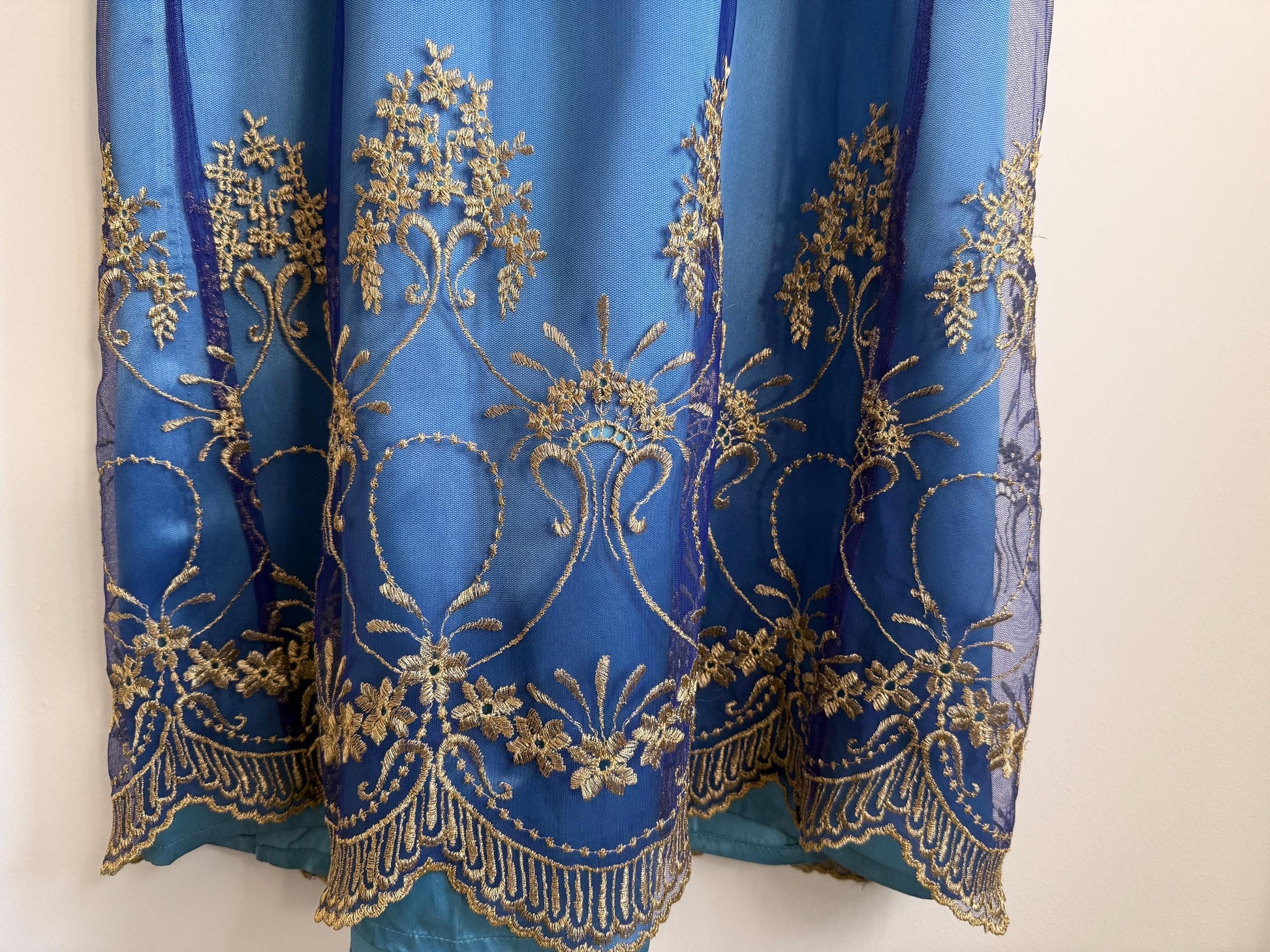 Vintage Blue Velvet & Embroidered Mesh Evening Dress UK 12 Y2K Formal Dress Gold Embroidered Maxi Dress Gothic Prom Dress Special Occasion