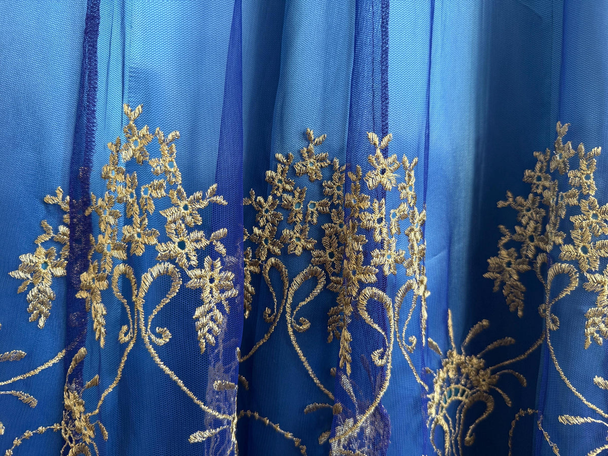 Vintage Blue Velvet & Embroidered Mesh Evening Dress UK 12 Y2K Formal Dress Gold Embroidered Maxi Dress Gothic Prom Dress Special Occasion