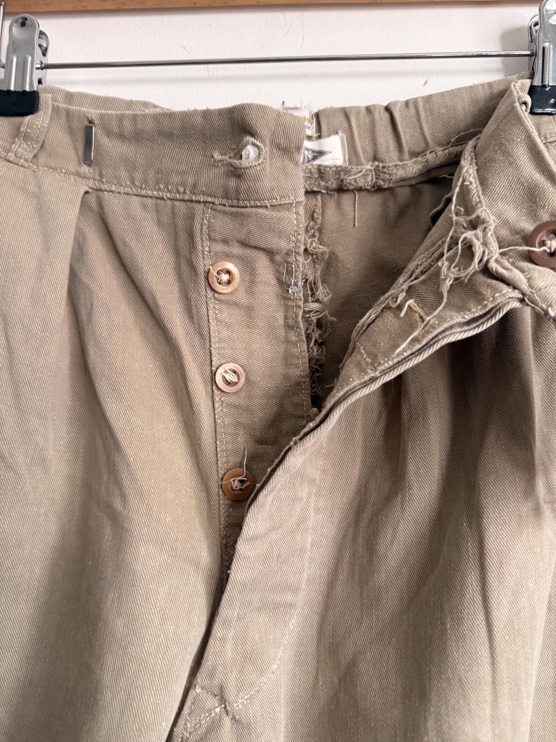 Vintage British Khaki Cotton Drill Shorts UWIN Made in England R F Carter Jonas Named Military Style