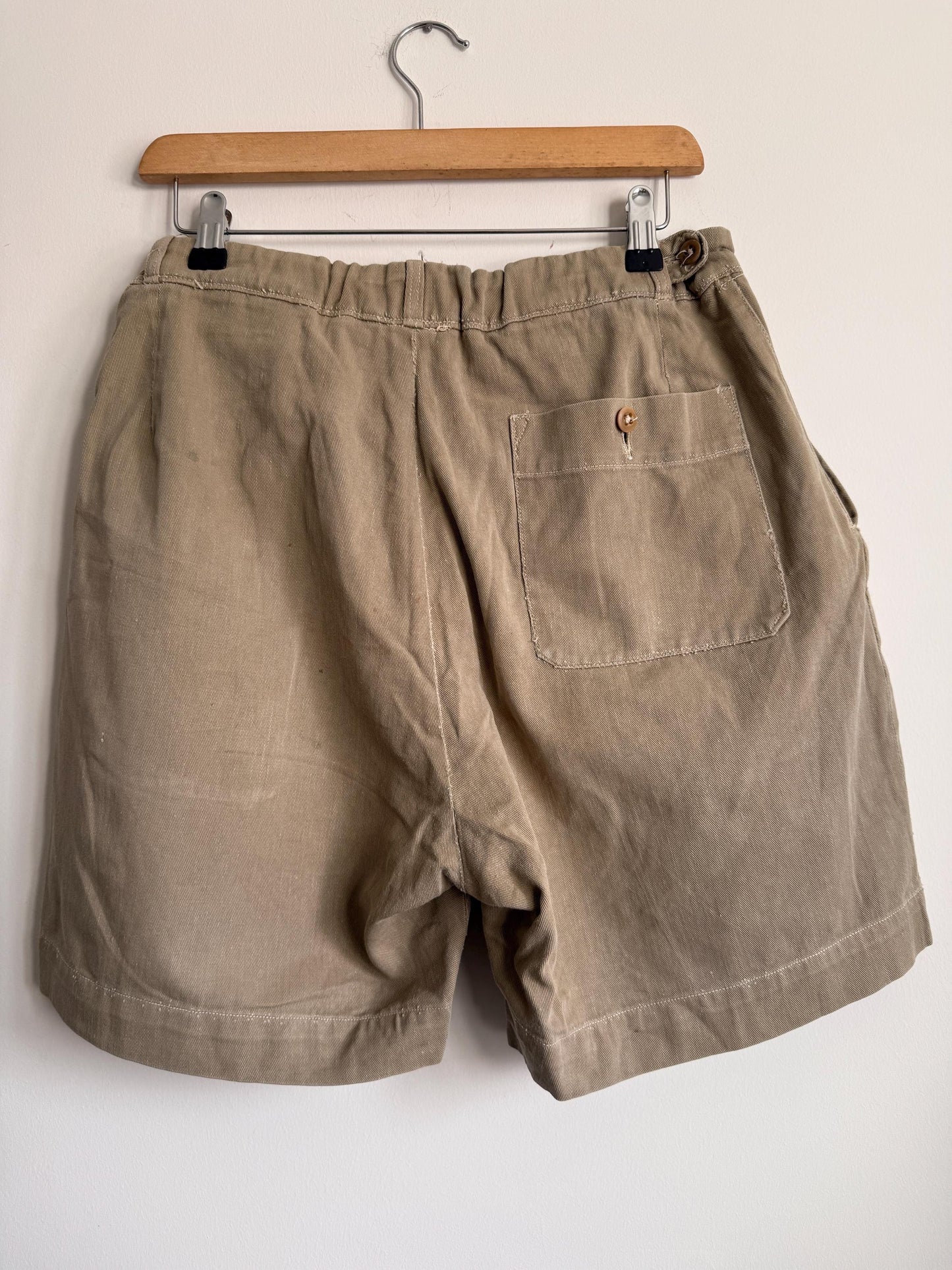 Vintage British Khaki Cotton Drill Shorts UWIN Made in England R F Carter Jonas Named Military Style