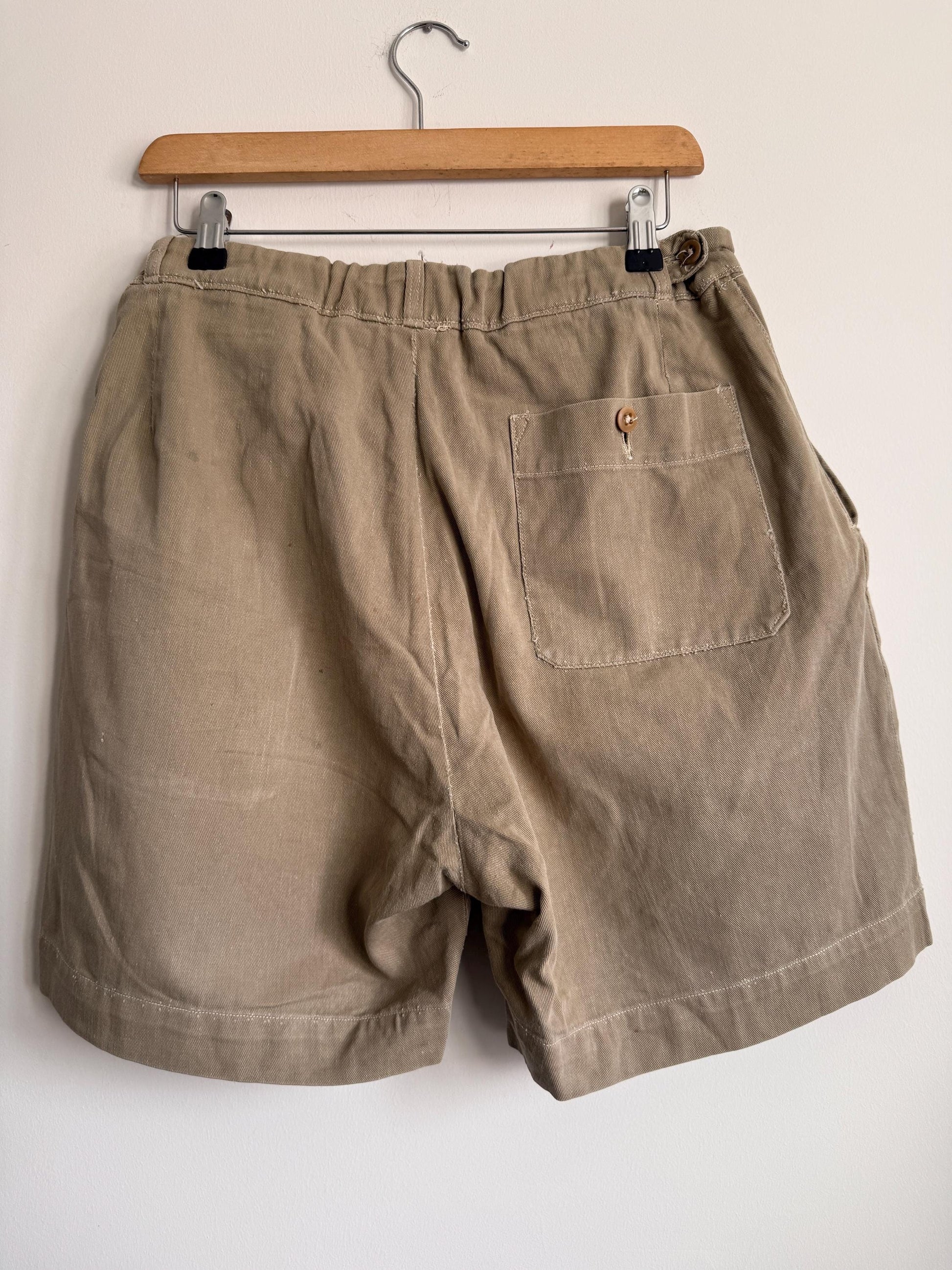 Vintage British Khaki Cotton Drill Shorts UWIN Made in England R F Carter Jonas Named Military Style
