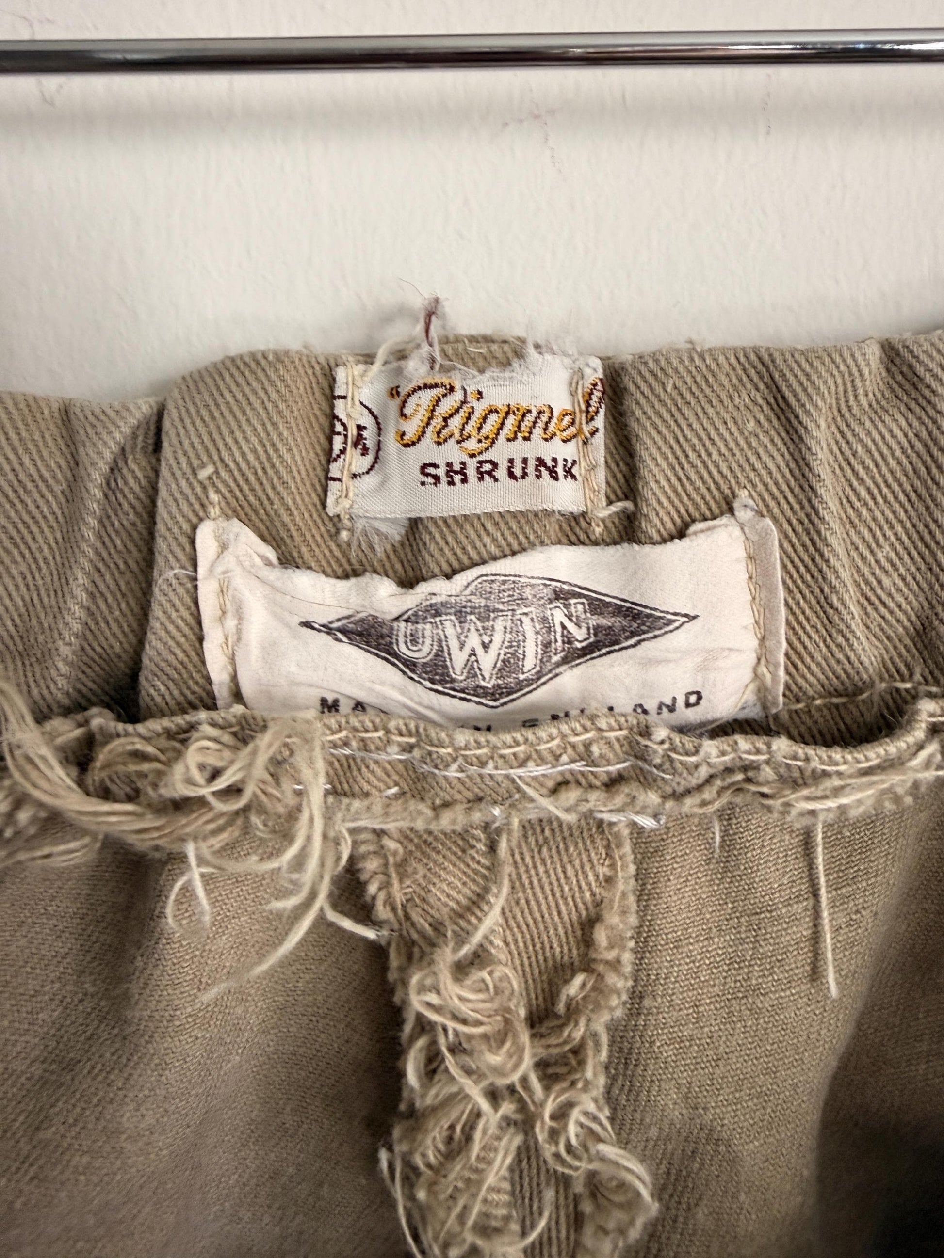 Vintage British Khaki Cotton Drill Shorts UWIN Made in England R F Carter Jonas Named Military Style