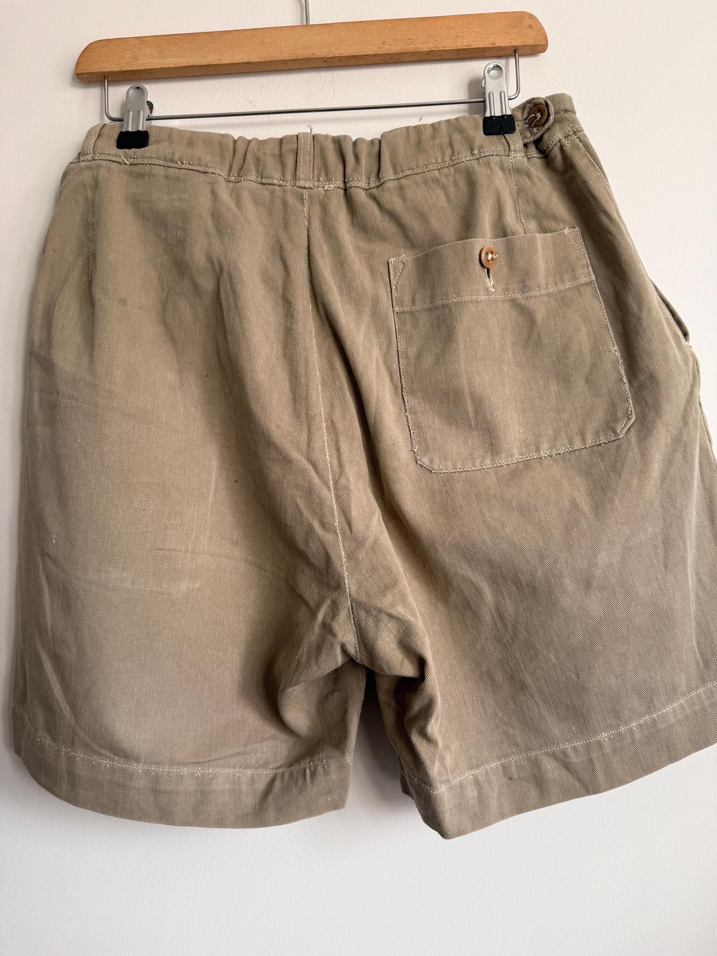 Vintage British Khaki Cotton Drill Shorts UWIN Made in England R F Carter Jonas Named Military Style