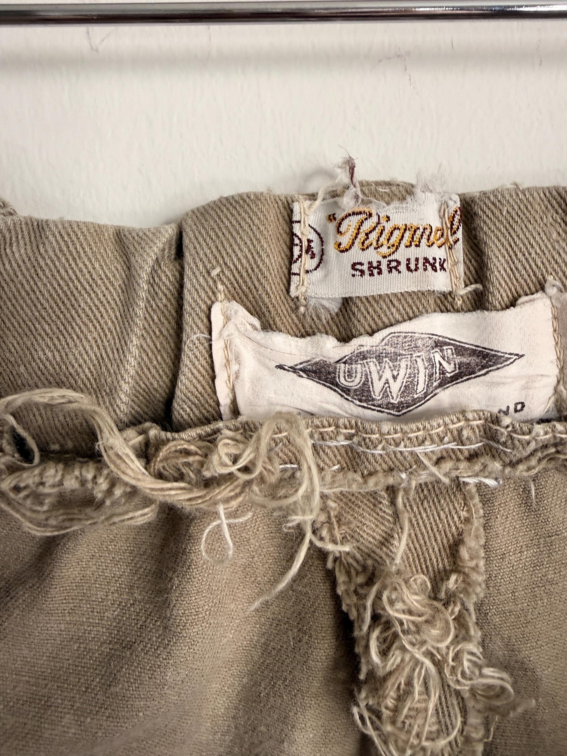 Vintage British Khaki Cotton Drill Shorts UWIN Made in England R F Carter Jonas Named Military Style