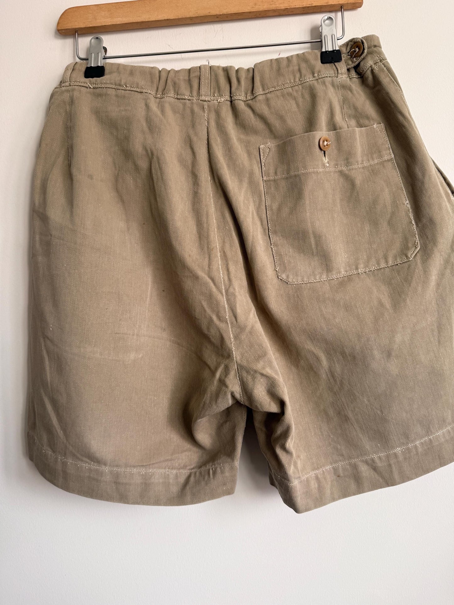 Vintage British Khaki Cotton Drill Shorts UWIN Made in England R F Carter Jonas Named Military Style