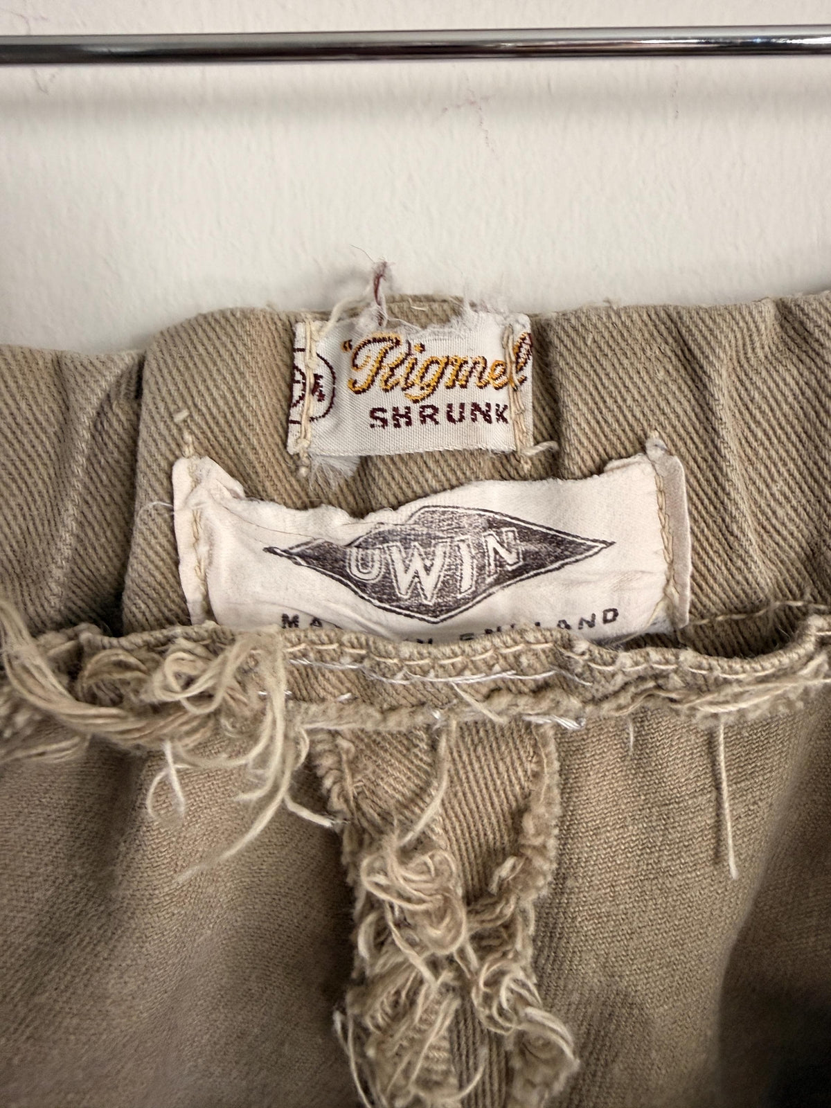Vintage British Khaki Cotton Drill Shorts UWIN Made in England R F Carter Jonas Named Military Style