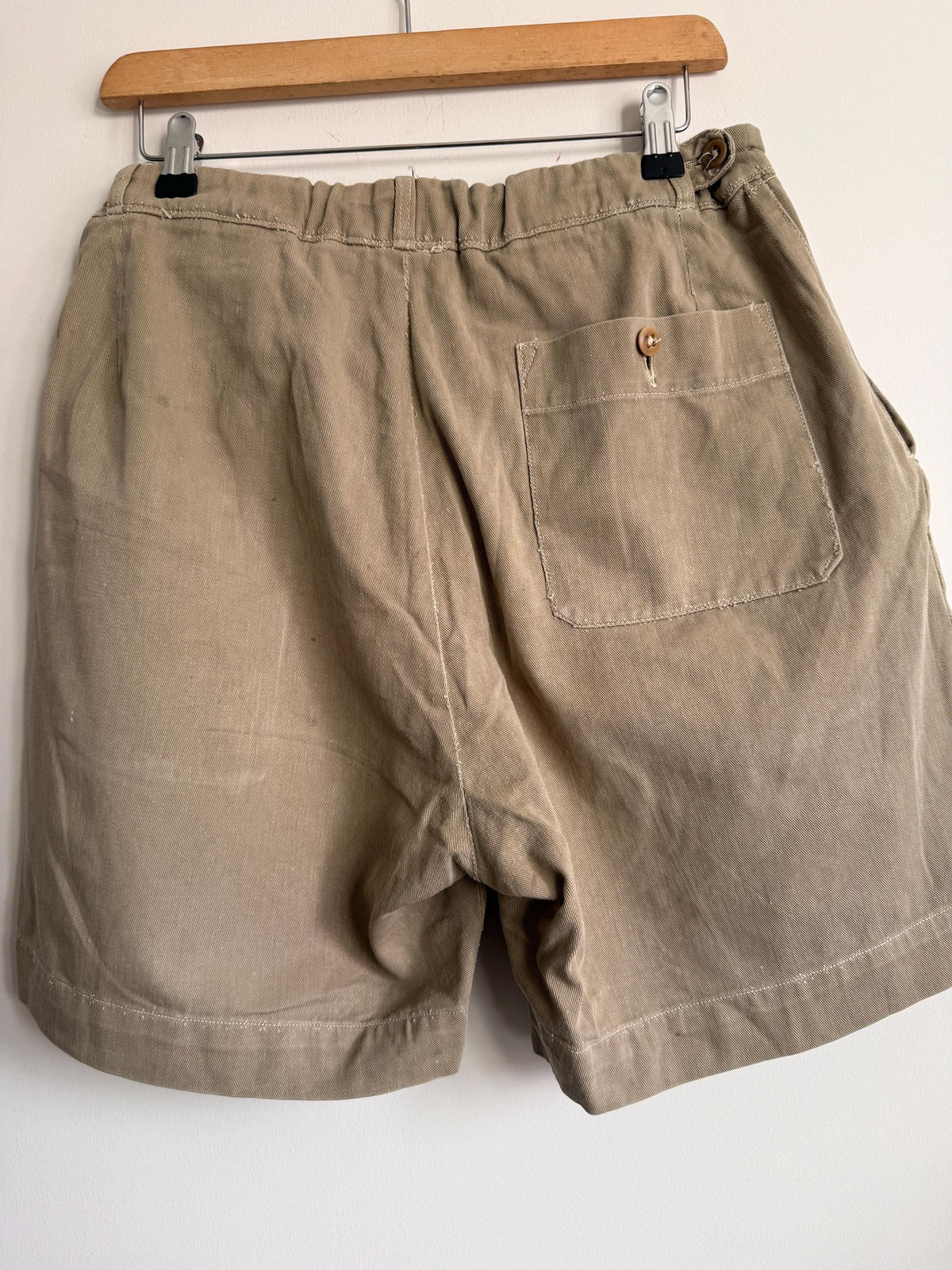 Vintage British Khaki Cotton Drill Shorts UWIN Made in England R F Carter Jonas Named Military Style