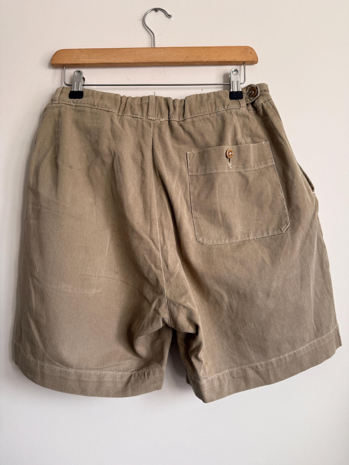 Vintage British Khaki Cotton Drill Shorts UWIN Made in England R F Carter Jonas Named Military Style