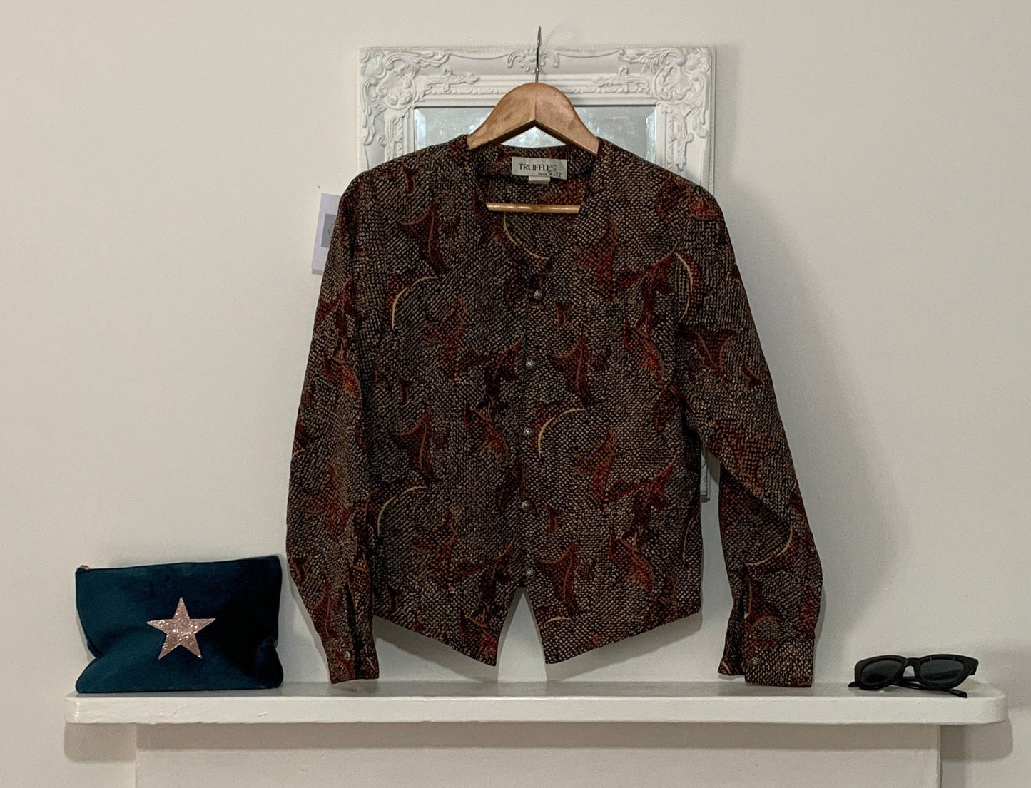 Brown Snake Print Blouse - Classic 1980s Cropped Blouse