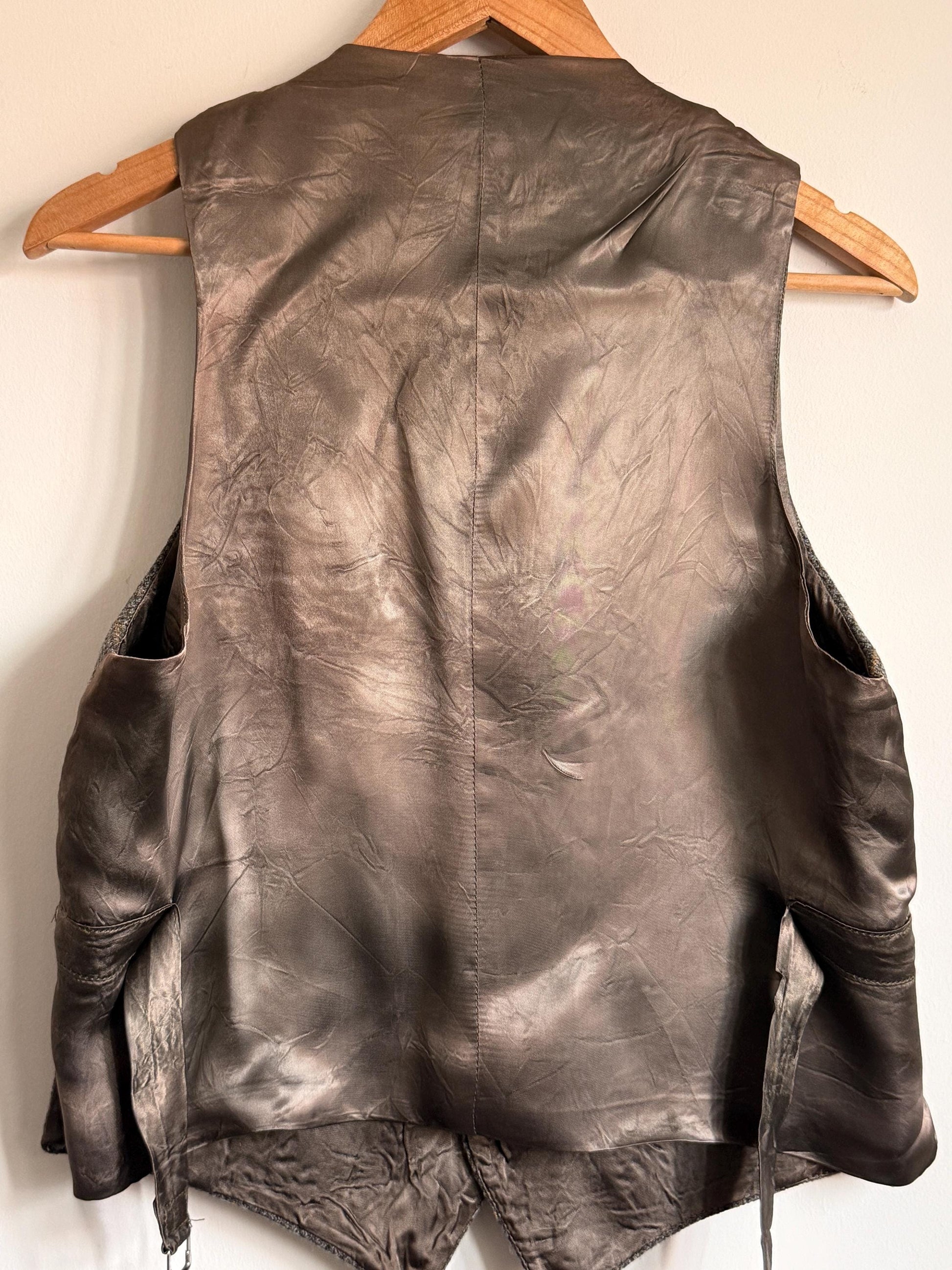 Vintage Brown Grey Check Tweed Vest | Wool Blend Country Gentleman Waistcoat (Size M)