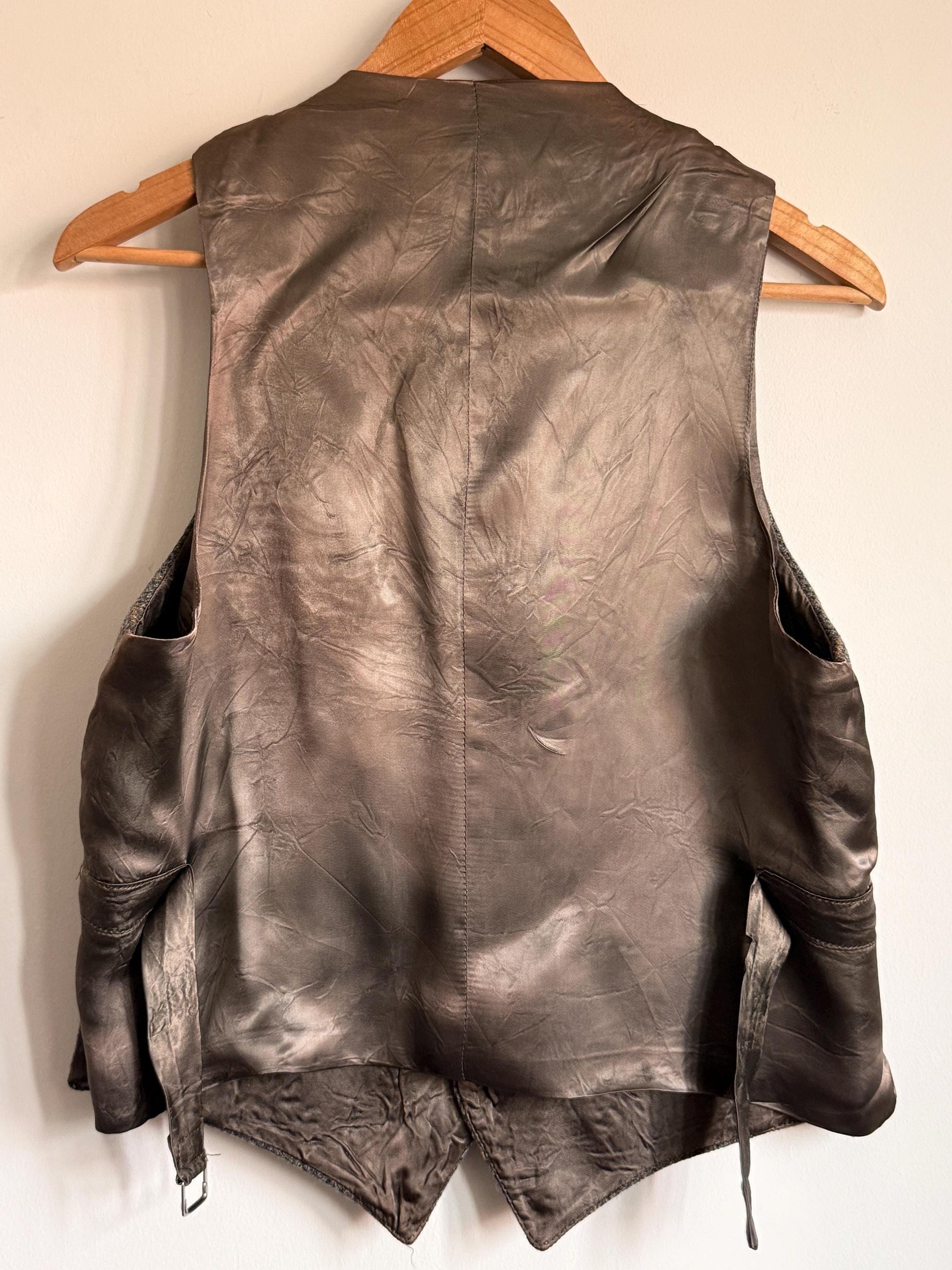 Vintage Brown Grey Check Tweed Vest | Wool Blend Country Gentleman Waistcoat (Size M)