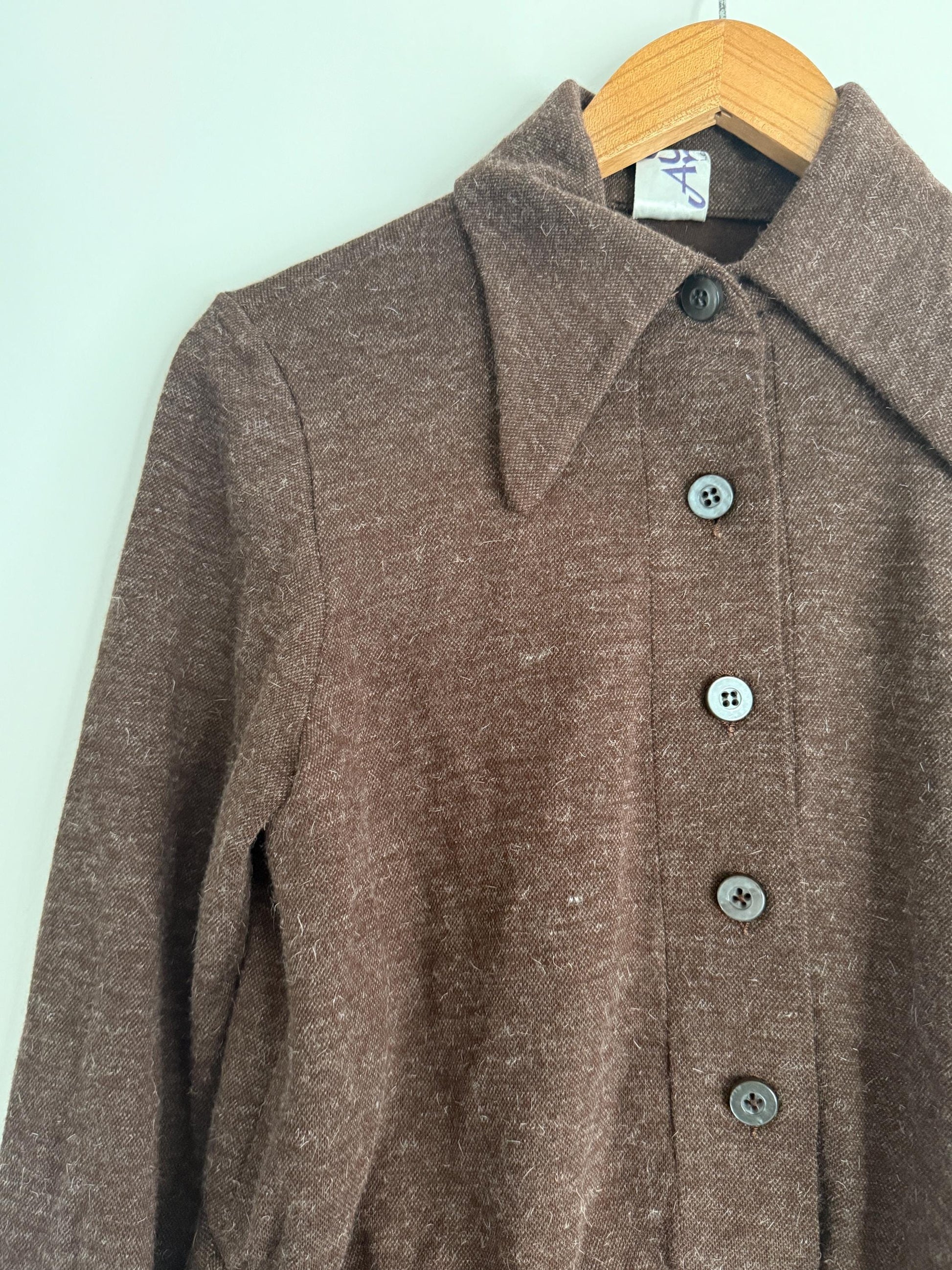 Vintage Brown Knit Two Piece Set UK 10 12 | 1970s Skirt Suit | Maxi Skirt & Cropped Jacket | Minimal Vintage Coordinates - St Andre London
