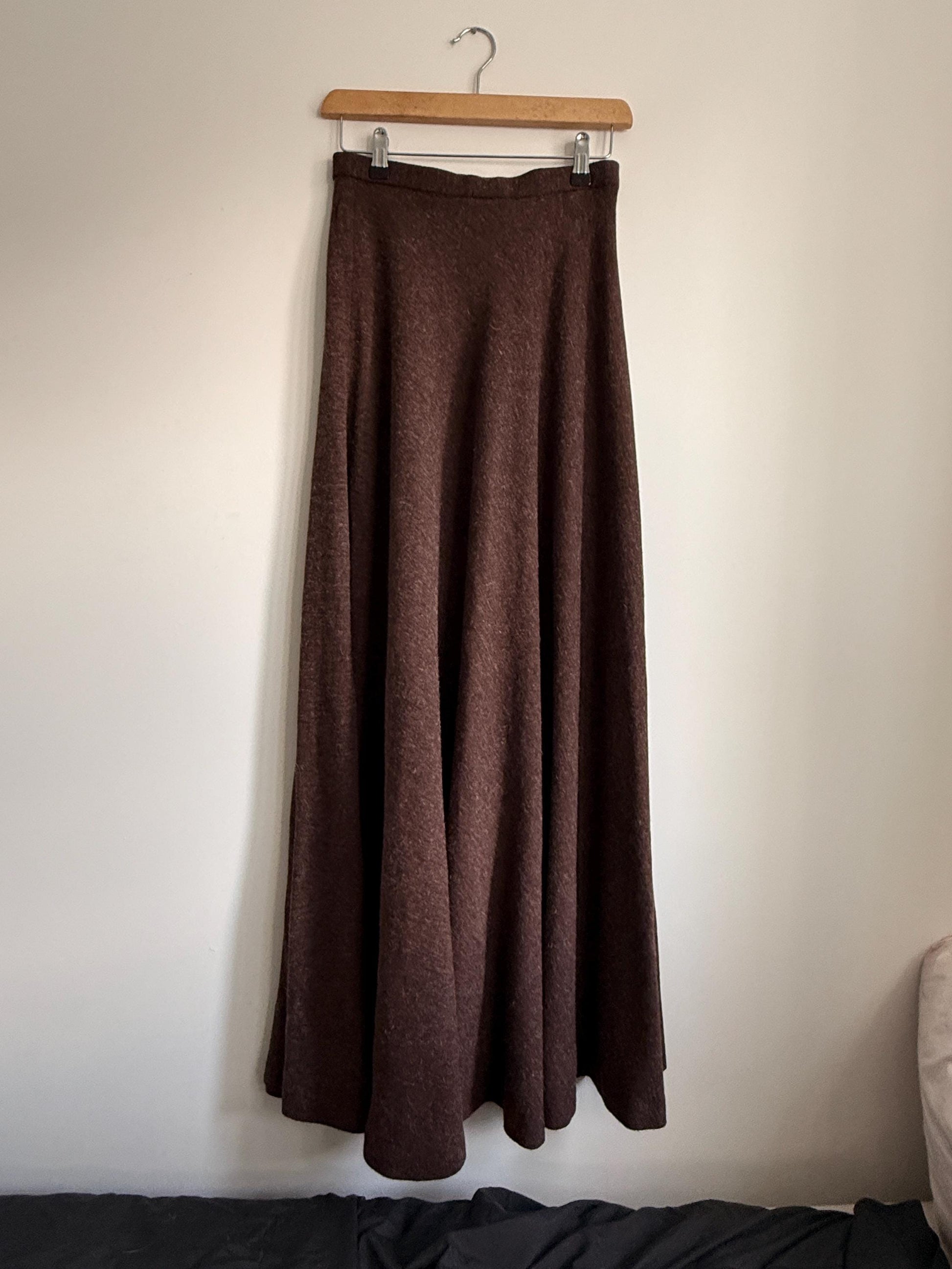 Vintage Brown Knit Two Piece Set UK 10 12 | 1970s Skirt Suit | Maxi Skirt & Cropped Jacket | Minimal Vintage Coordinates - St Andre London