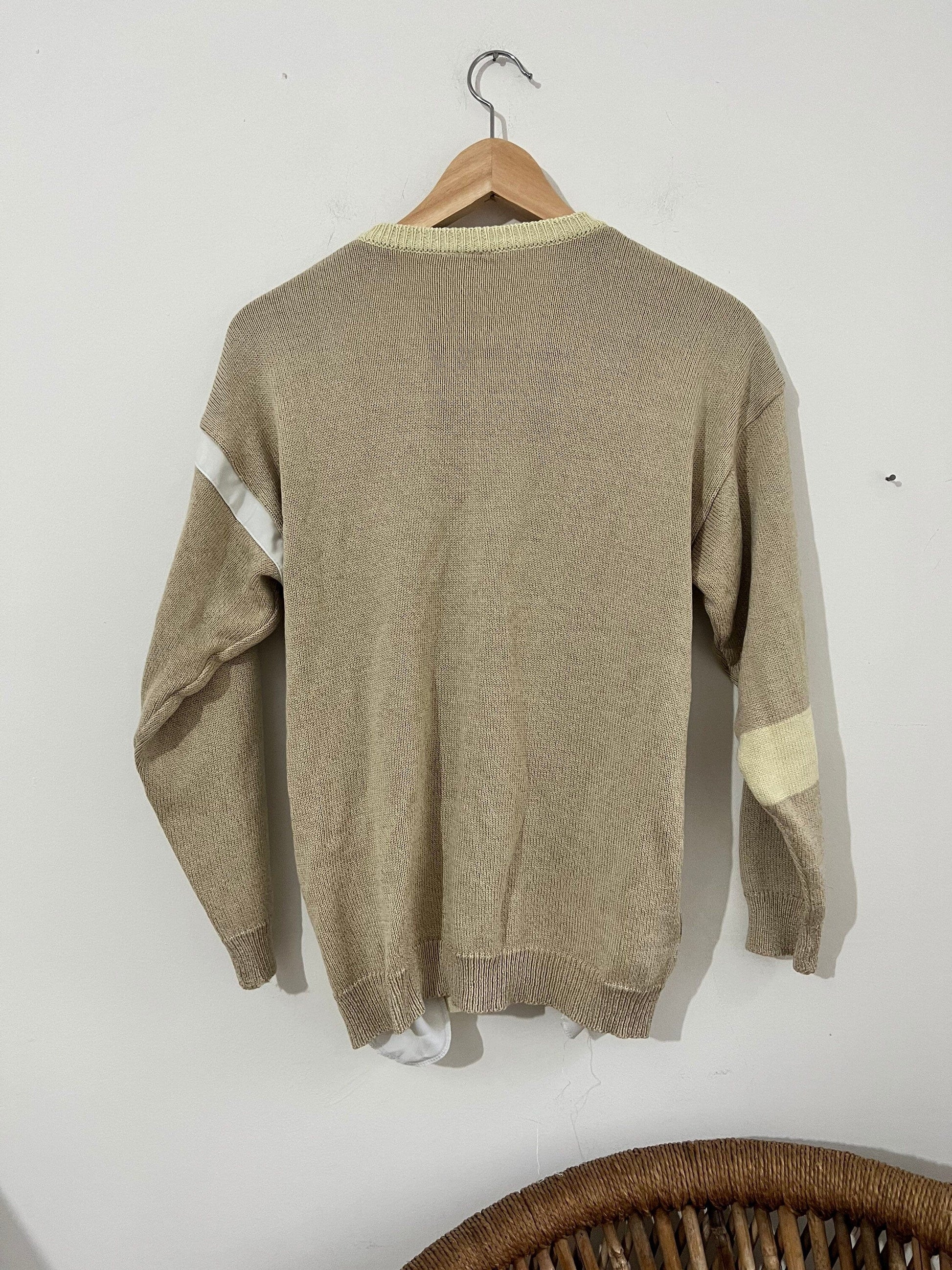 80s M&S St Michael Cardigan With pockets - block square design panels cream yellow beige