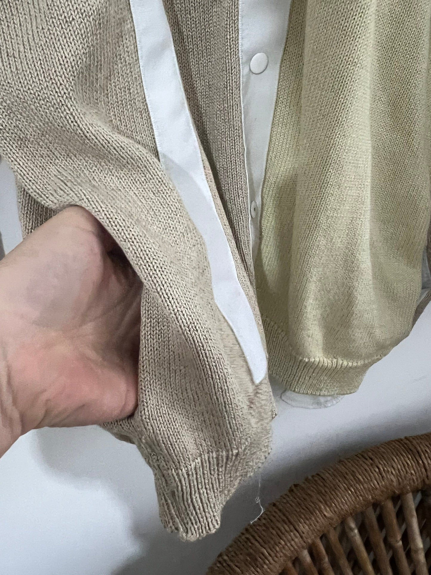 80s M&S St Michael Cardigan With pockets - block square design panels cream yellow beige