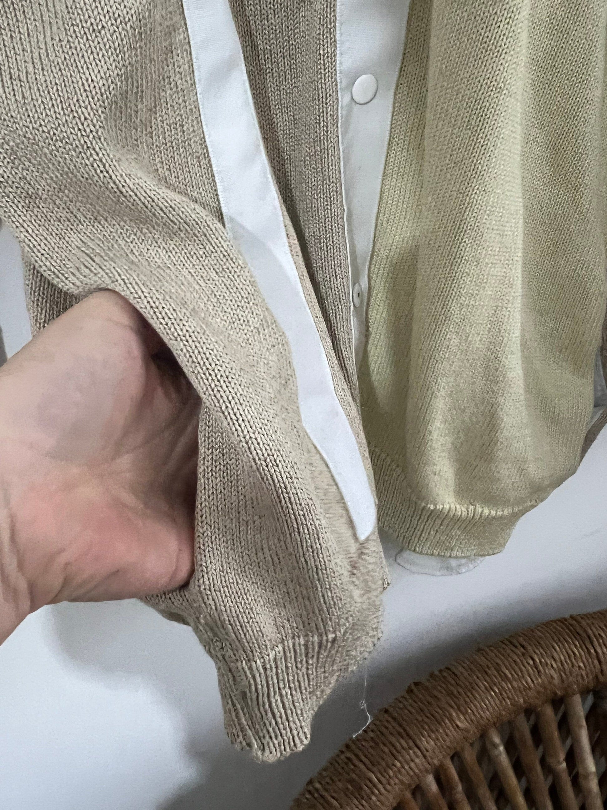 80s M&S St Michael Cardigan With pockets - block square design panels cream yellow beige