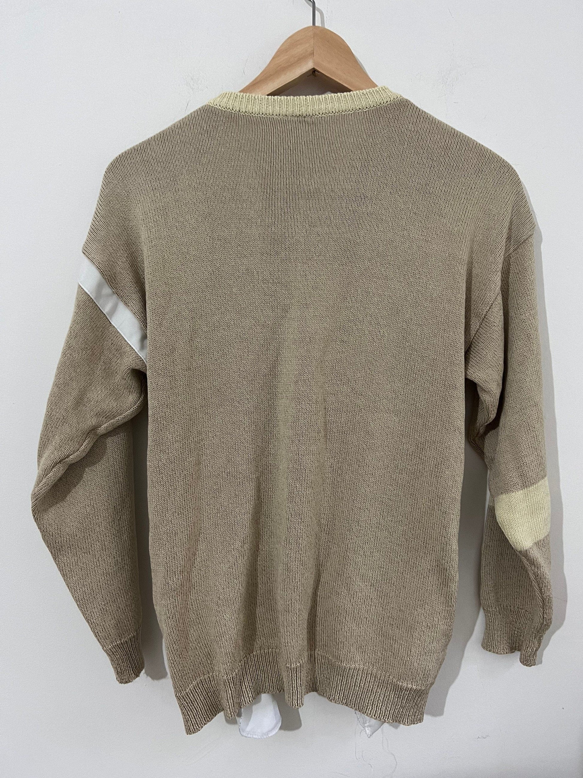 80s M&S St Michael Cardigan With pockets - block square design panels cream yellow beige