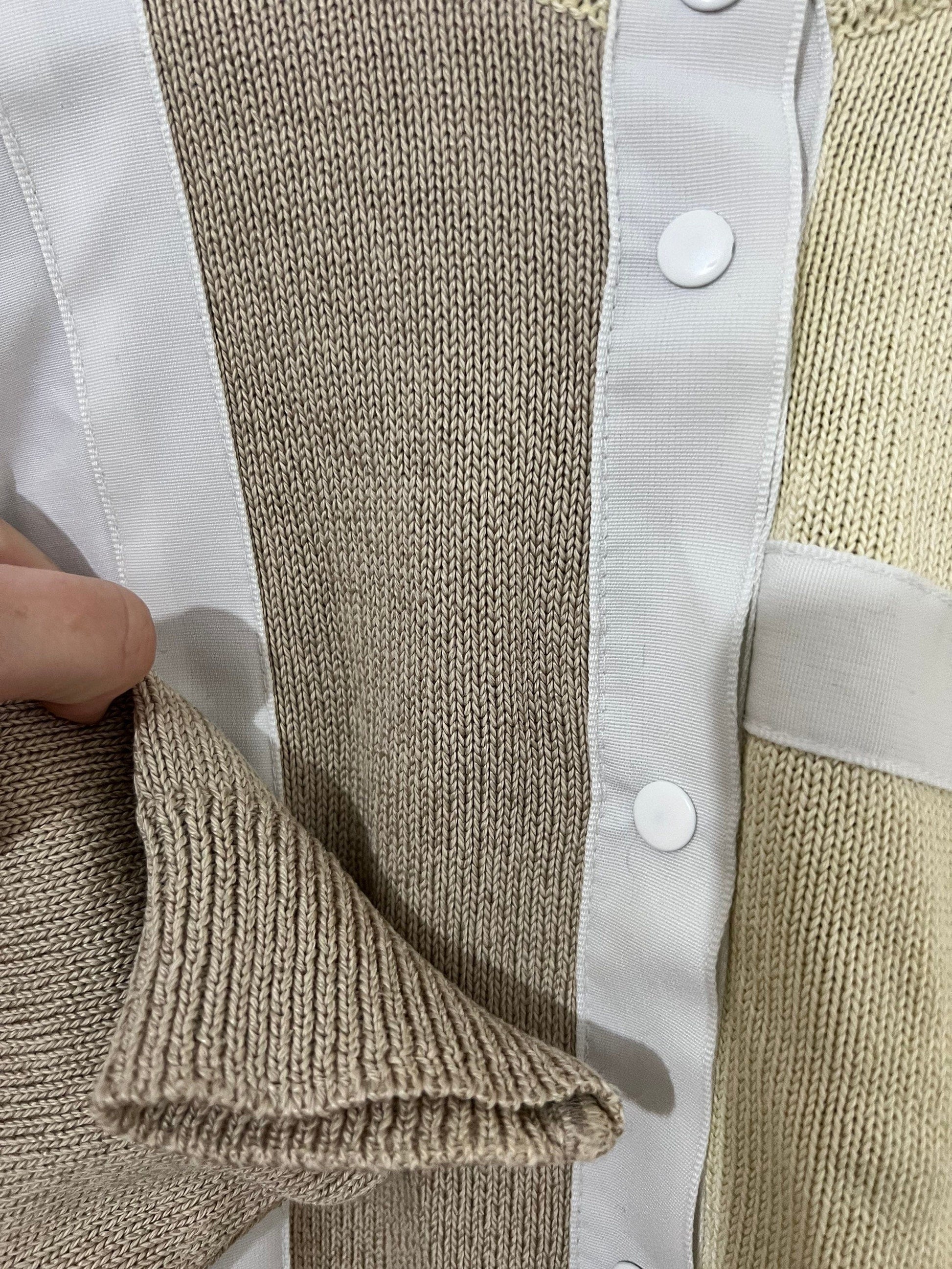 80s M&S St Michael Cardigan With pockets - block square design panels cream yellow beige