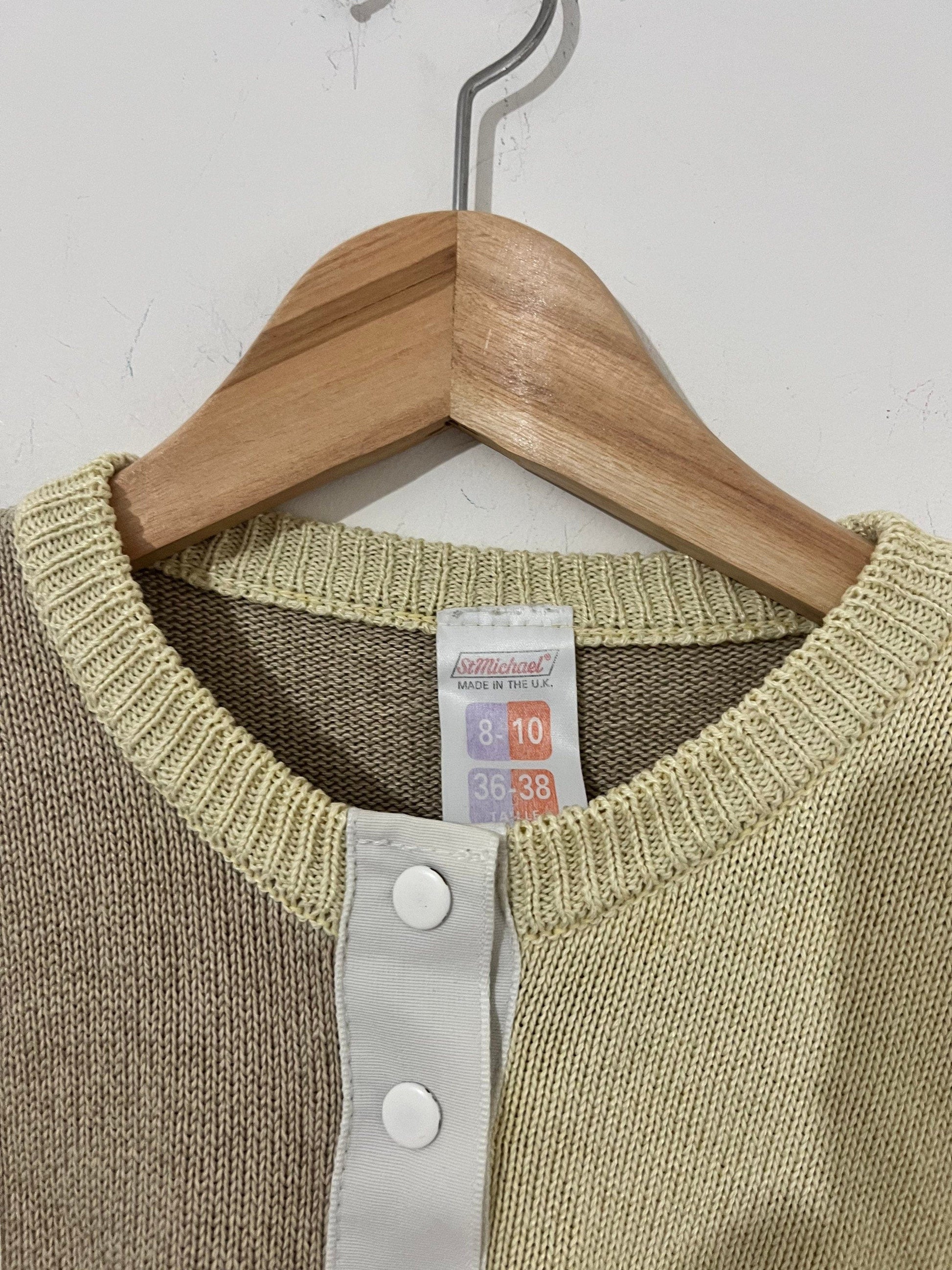 80s M&S St Michael Cardigan With pockets - block square design panels cream yellow beige