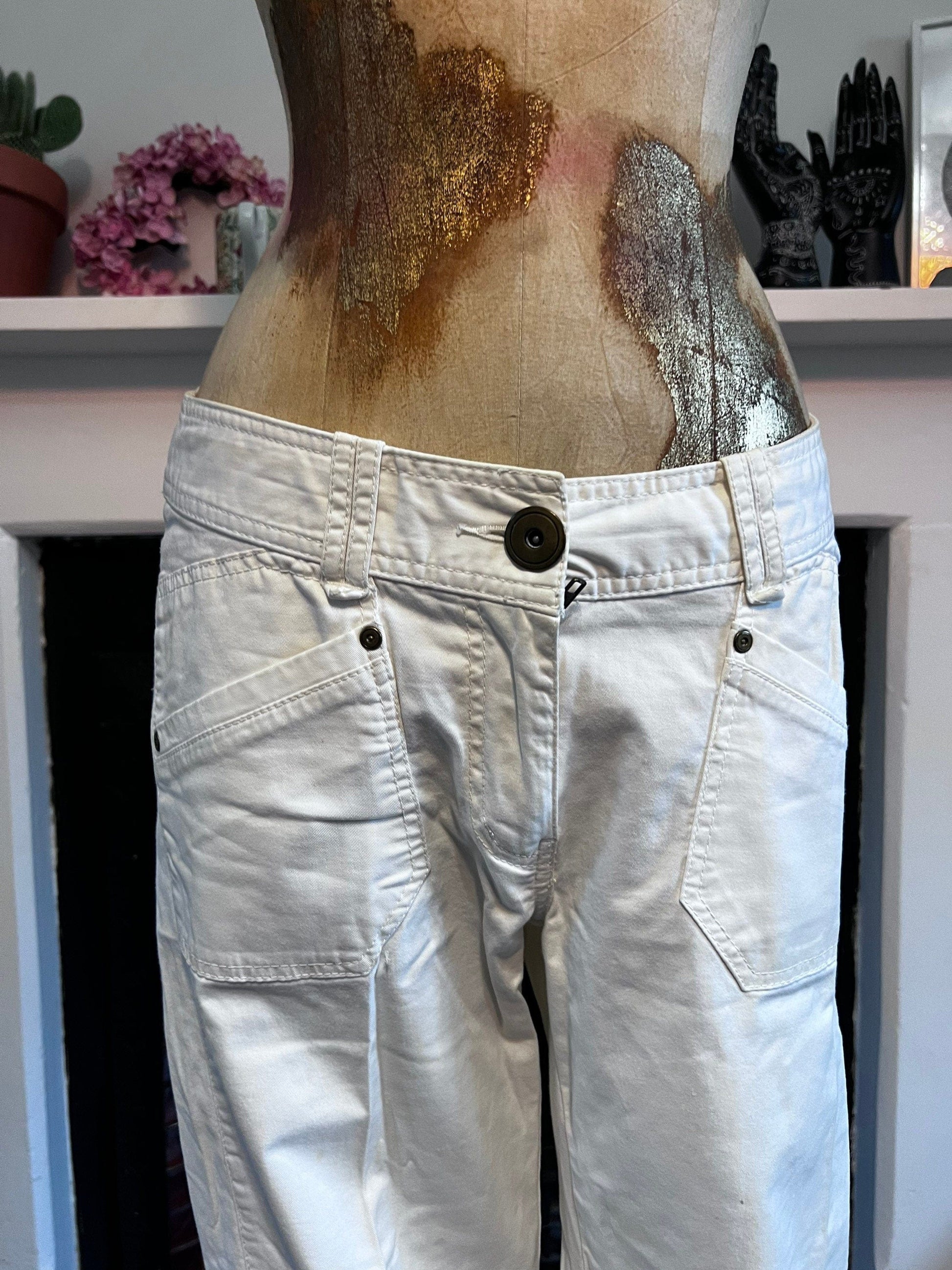 1990s Vintage cropped cargo chino mid rise trouser , UK 12 waist 32” Leg 19”