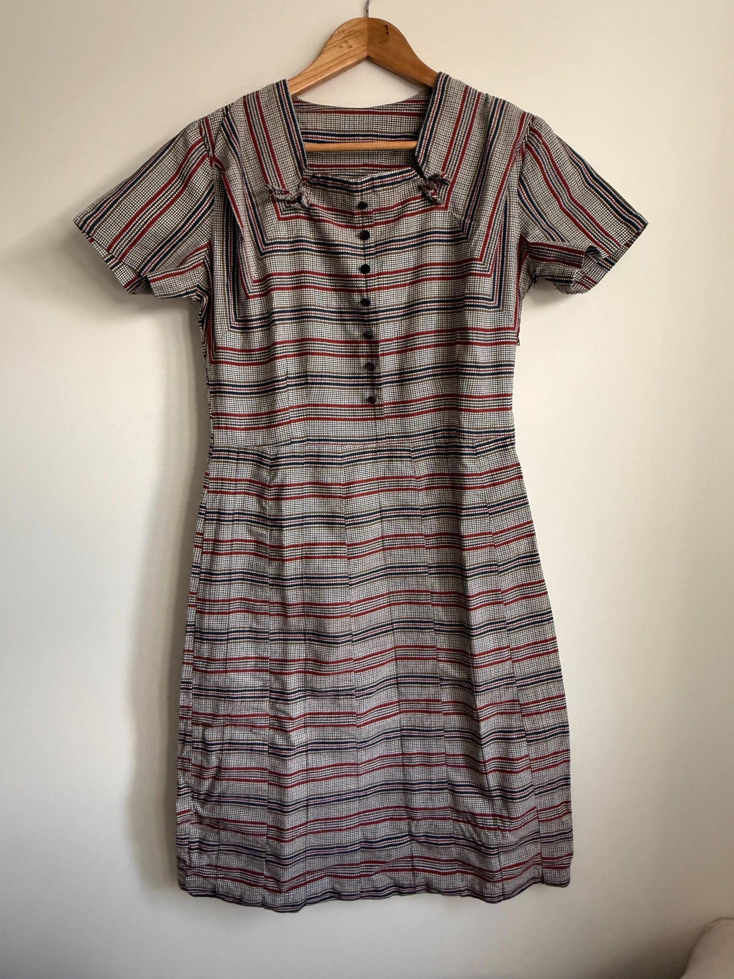 Vintage Checked Day Dress UK 12 | 1950s Midi Dress | Prairie Collar Dress | Retro Check Dress | Cottagecore