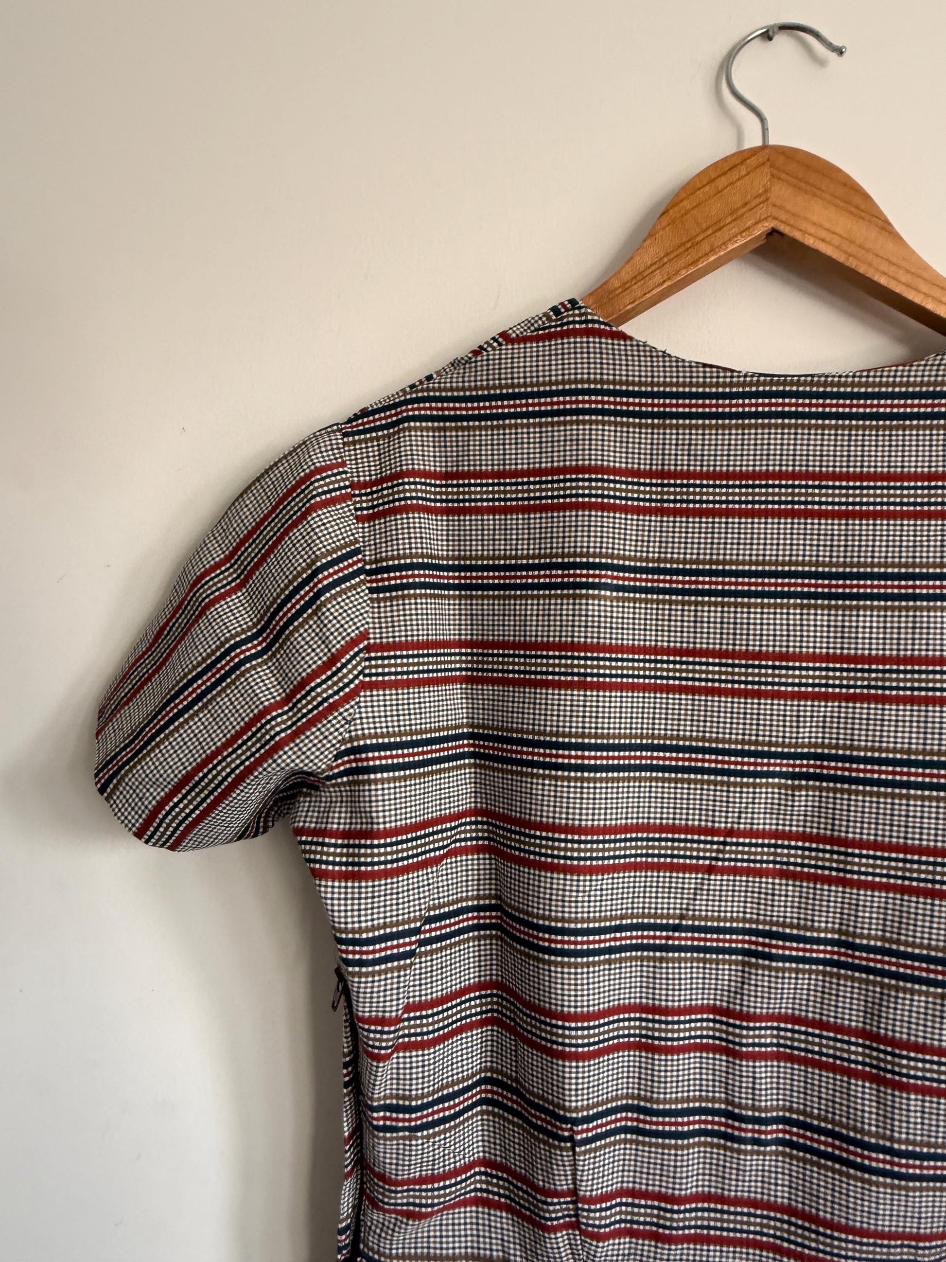 Vintage Checked Day Dress UK 12 | 1950s Midi Dress | Prairie Collar Dress | Retro Check Dress | Cottagecore