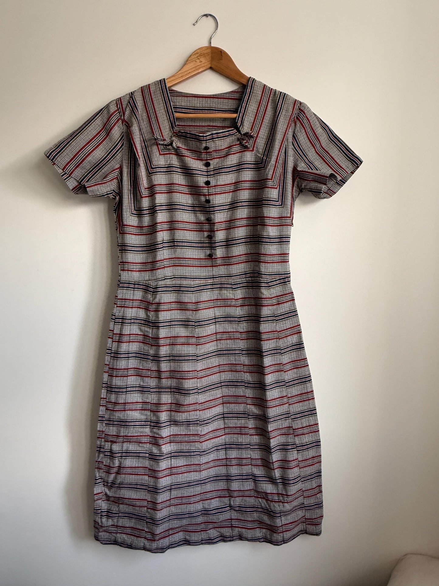 Vintage Checked Day Dress UK 12 | 1950s Midi Dress | Prairie Collar Dress | Retro Check Dress | Cottagecore
