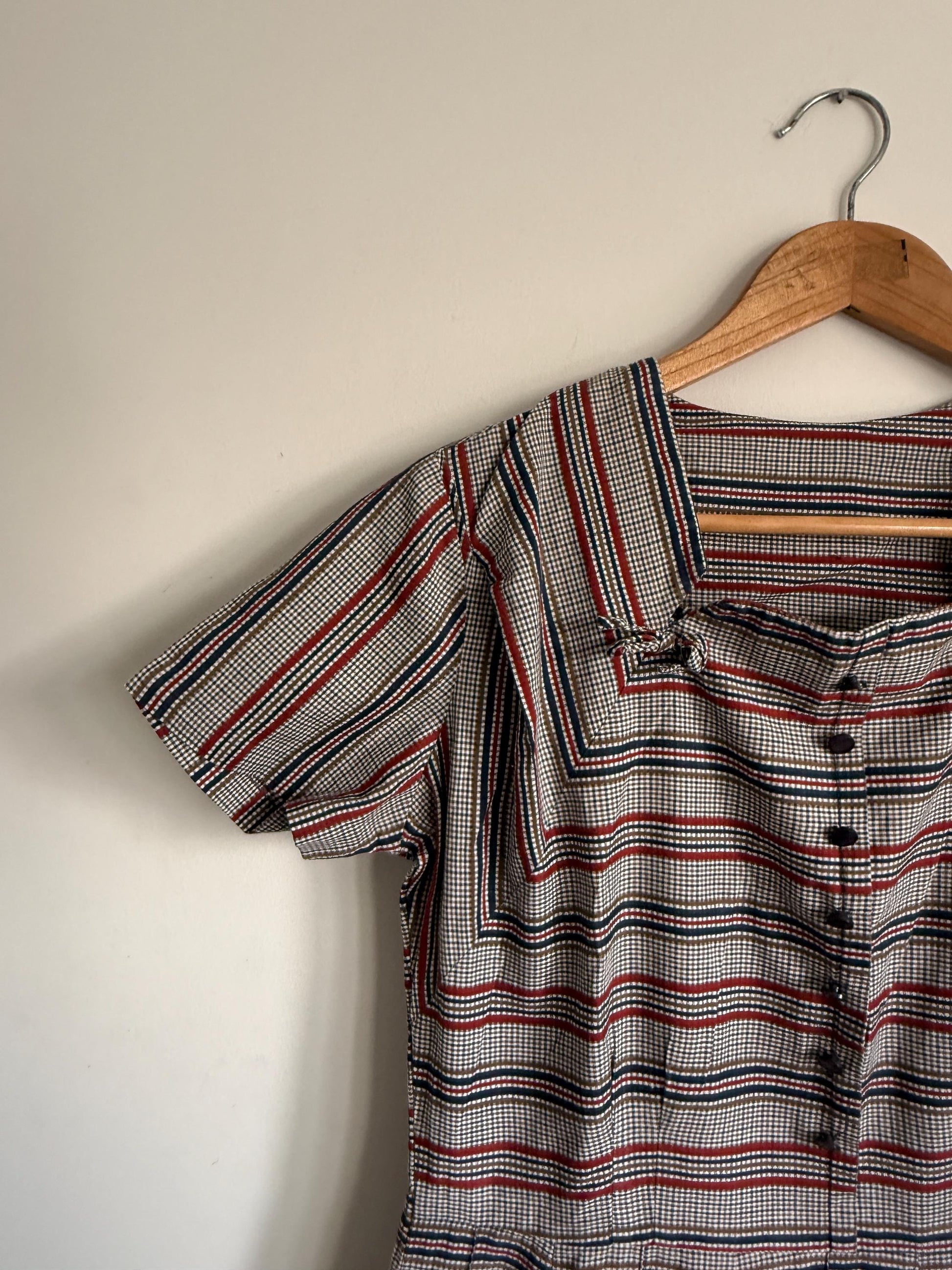 Vintage Checked Day Dress UK 12 | 1950s Midi Dress | Prairie Collar Dress | Retro Check Dress | Cottagecore