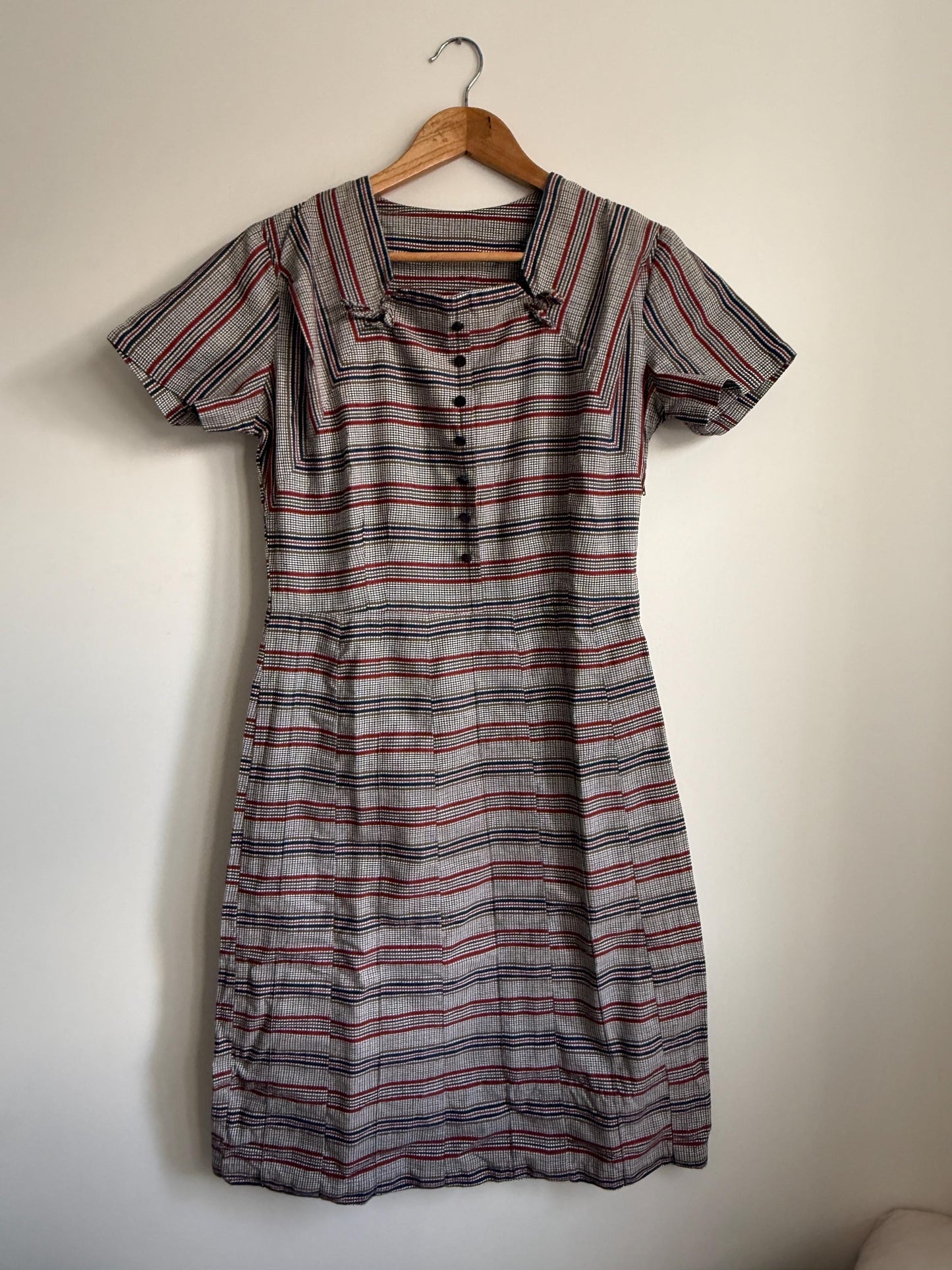 Vintage Checked Day Dress UK 12 | 1950s Midi Dress | Prairie Collar Dress | Retro Check Dress | Cottagecore