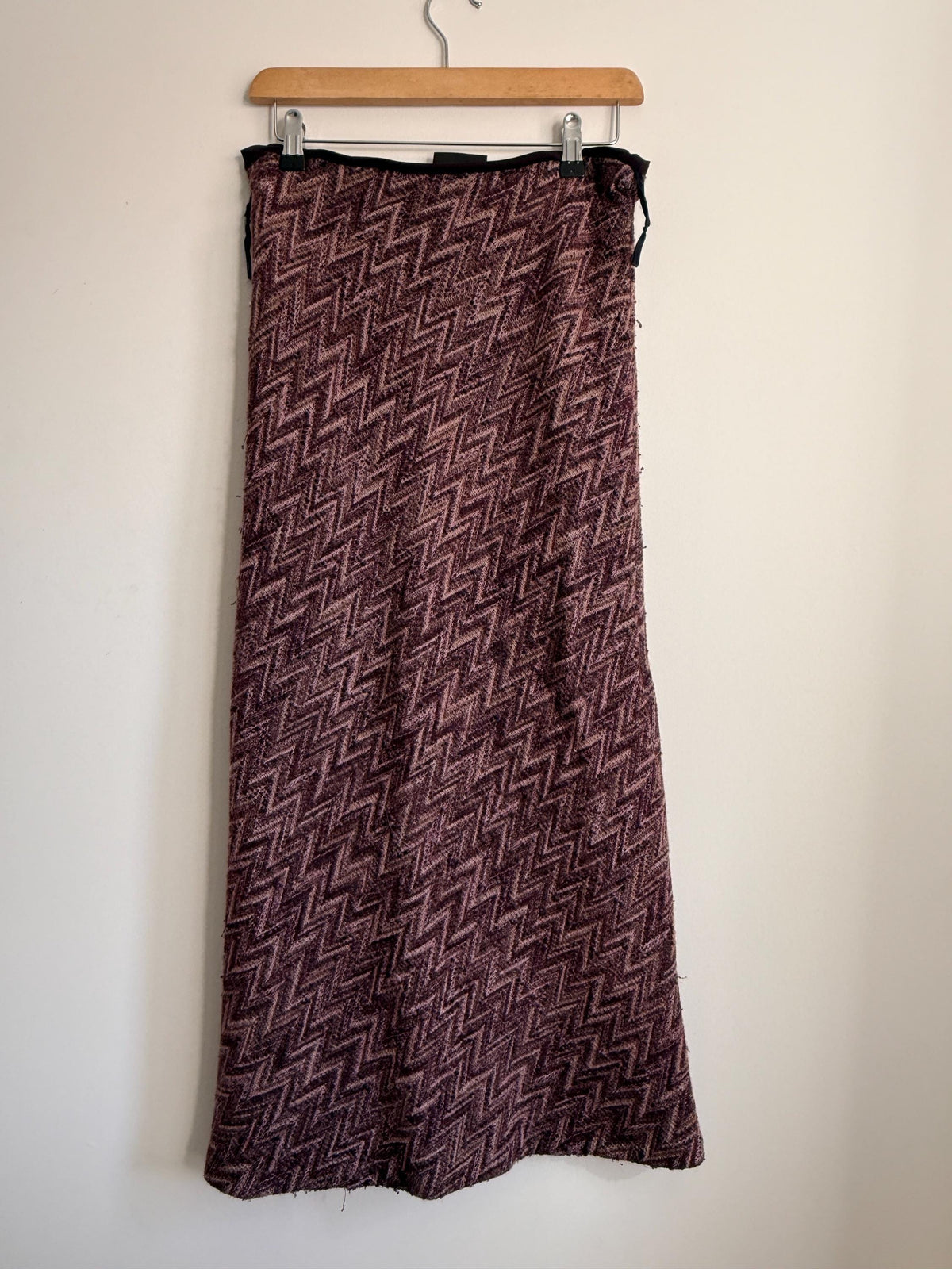 Vintage Knit Maxi Skirt UK 12 | Chevron Knit Skirt | Brown Mauve Maxi | 1990s Textured Skirt | Boho Vintage