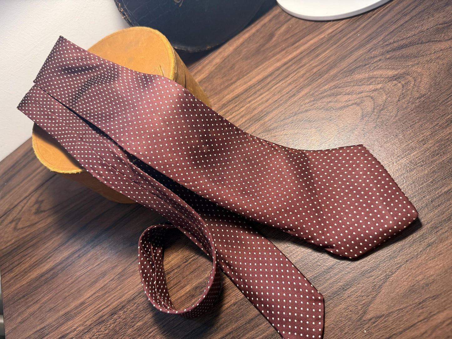 Vintage Christian Dior Monsieur Pure Silk Tie | Burgundy & White Pin Dot Necktie | Made in England | Designer Menswear