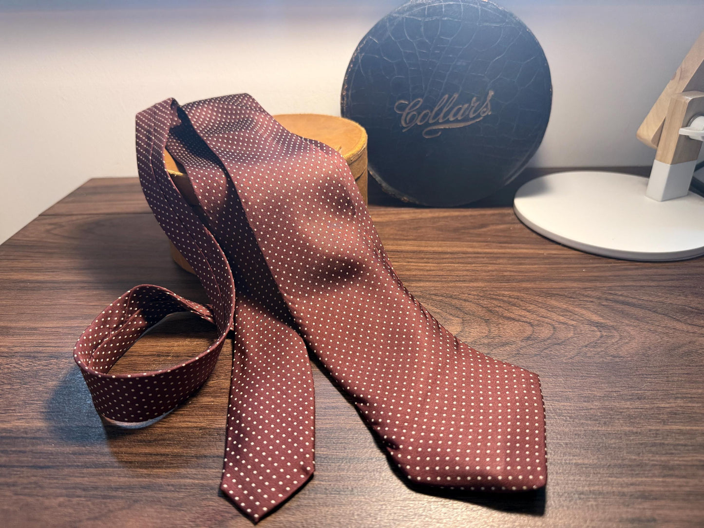 Vintage Christian Dior Monsieur Pure Silk Tie | Burgundy & White Pin Dot Necktie | Made in England | Designer Menswear