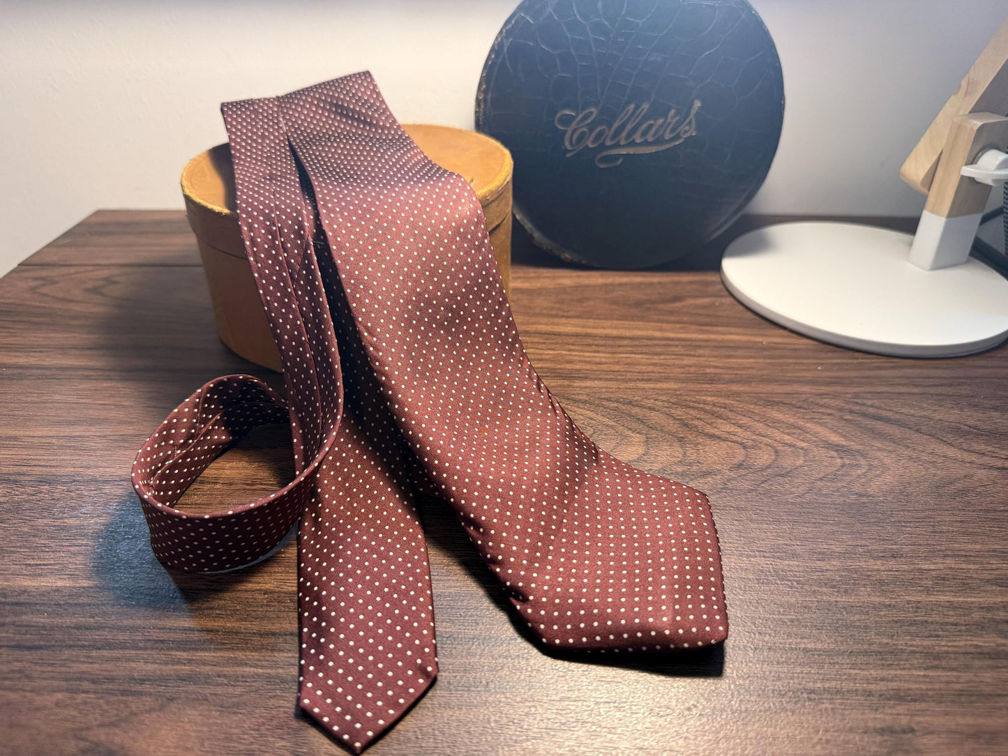 Vintage Christian Dior Monsieur Pure Silk Tie | Burgundy & White Pin Dot Necktie | Made in England | Designer Menswear