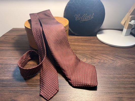 Vintage Christian Dior Monsieur Pure Silk Tie | Burgundy & White Pin Dot Necktie | Made in England | Designer Menswear