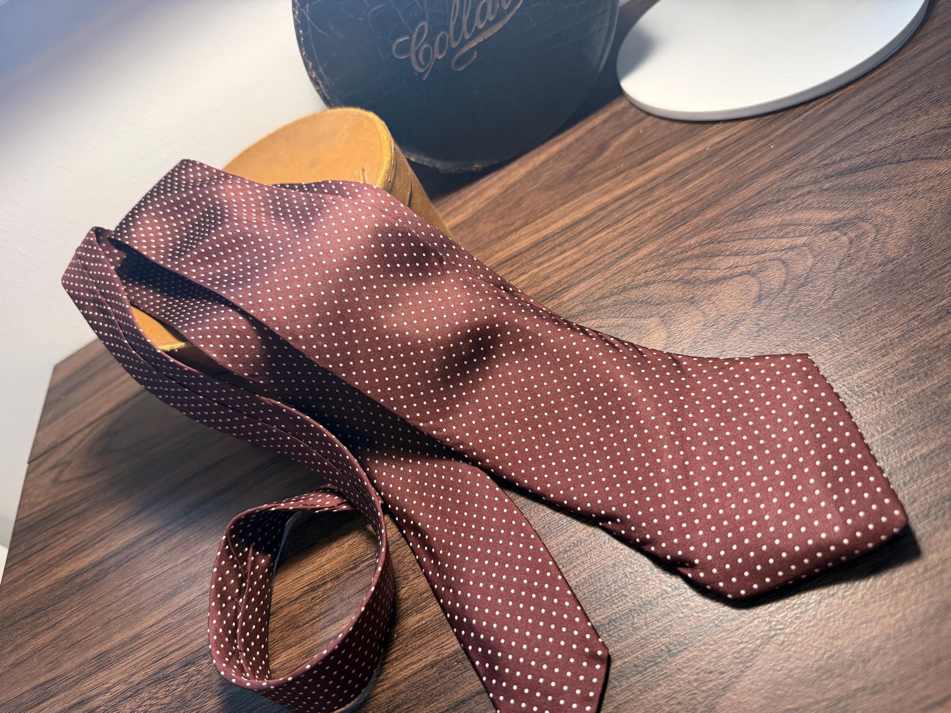 Vintage Christian Dior Monsieur Pure Silk Tie | Burgundy & White Pin Dot Necktie | Made in England | Designer Menswear