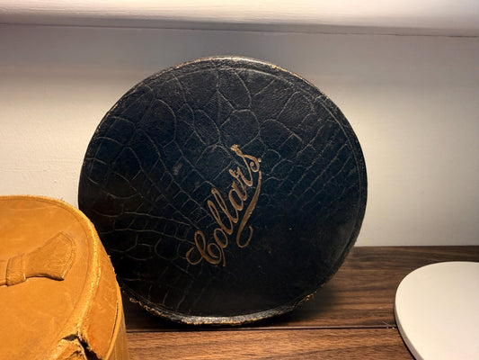 Vintage Collars Round Storage Box | Faux Crocodile Collar Box | Edwardian Gentleman’s Outfitters Box | Display & Storage