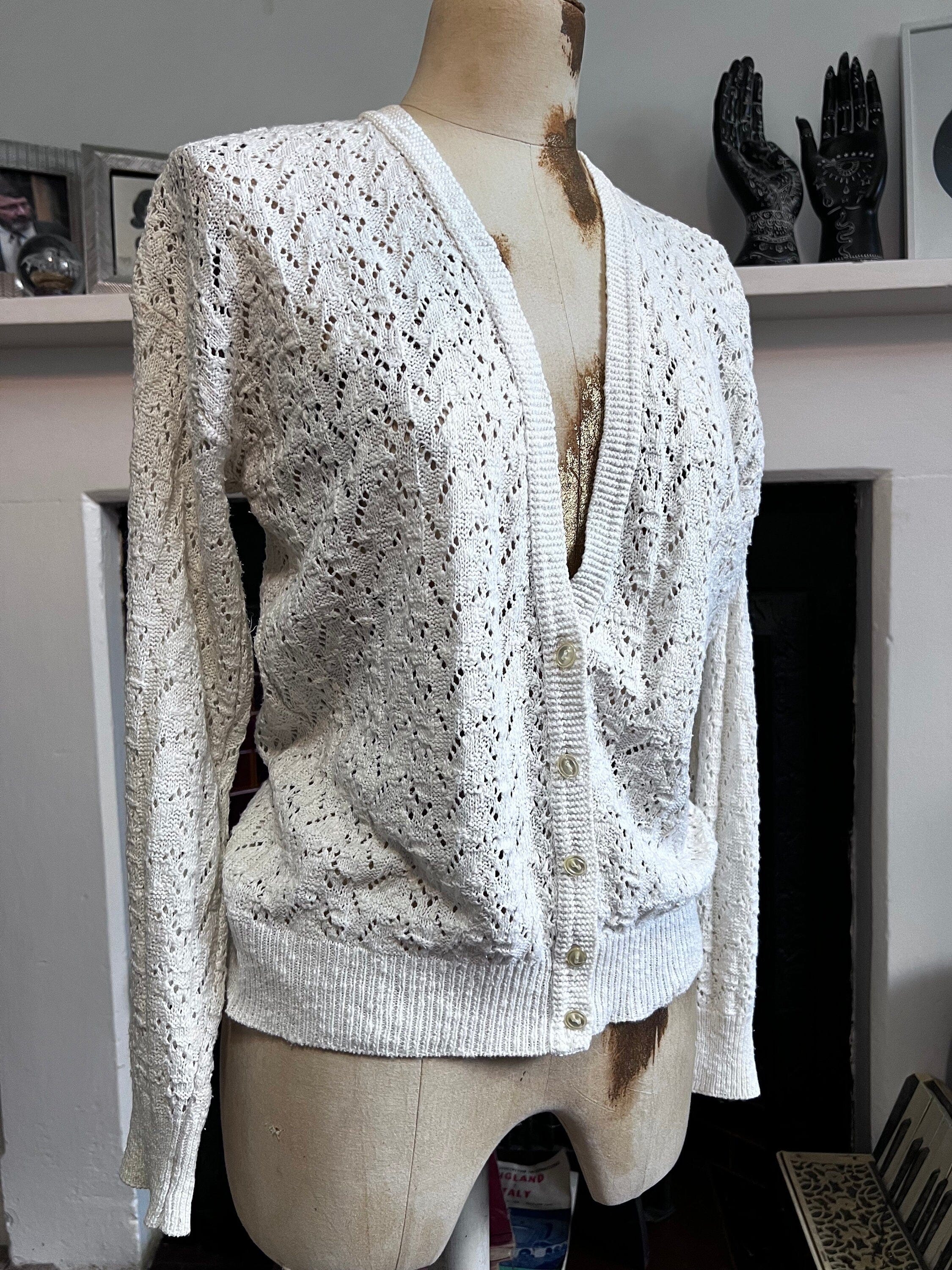 Vintage cream Cardigan knitted cardigan pale white knit cardigan cream vintage cardigan vintage knitwear vintage jumper 1950s cardigan