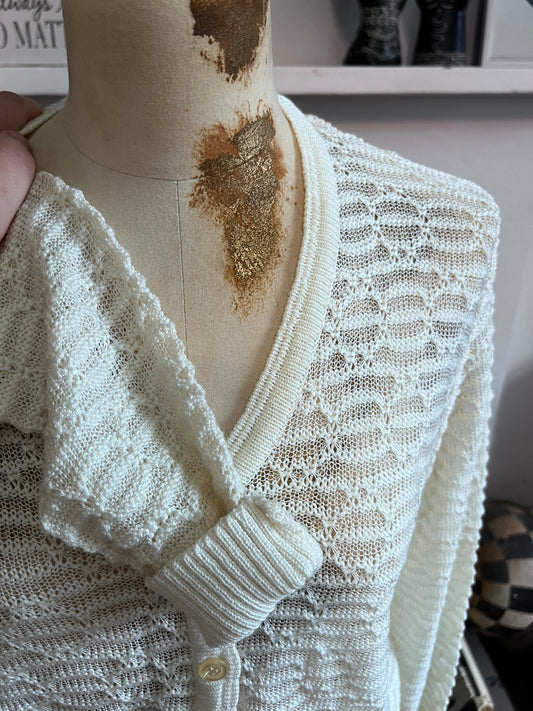 Vintage cream Cardigan knitted cardigan pale white knit cardigan, cream vintage cardigan, vintage knitwear, vintage jumper, 1950s cardigan